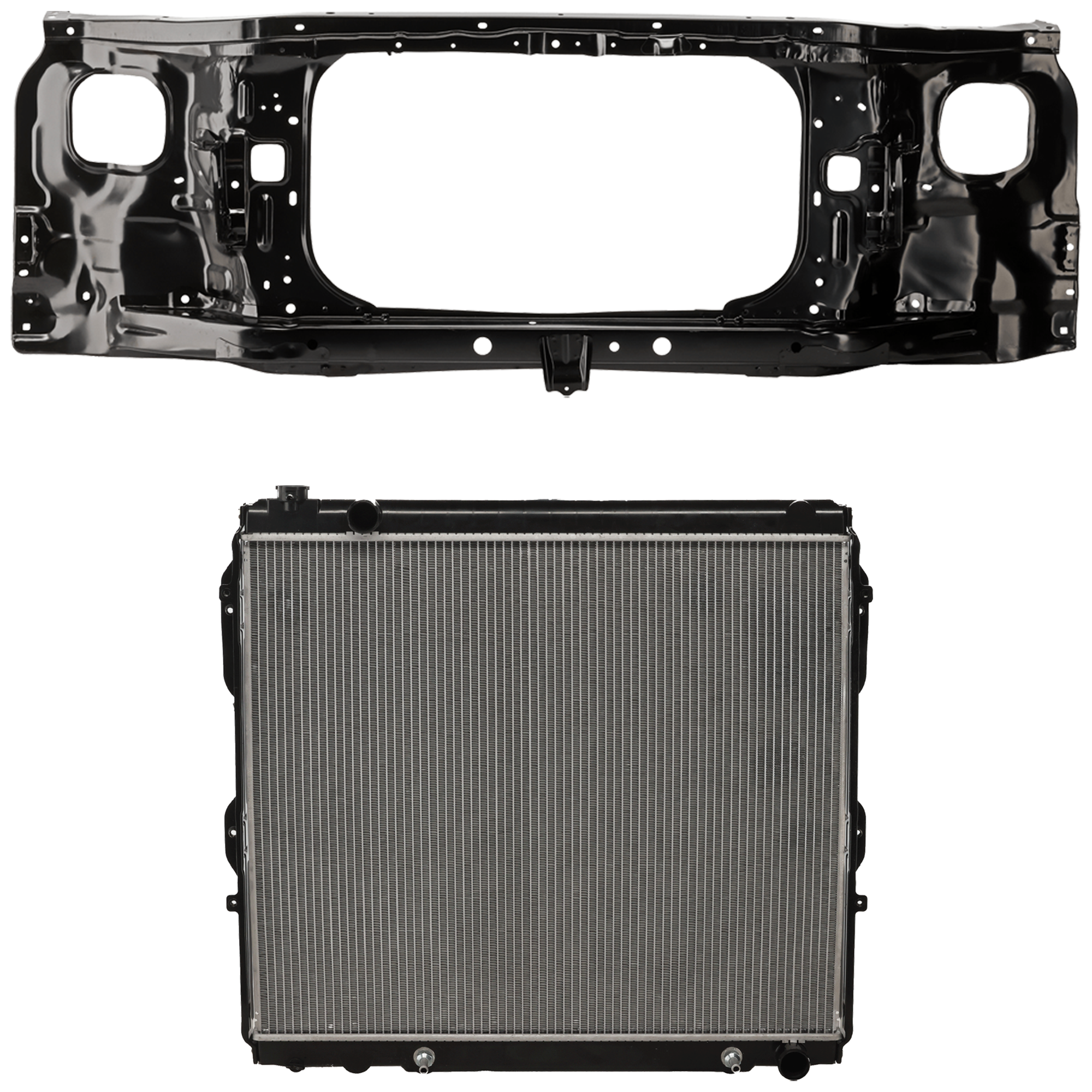 AM TUNDRA 04-06 RADIATOR SUPPORT 2 pc Kit Assembly 8 Cyl includes Radiator SKU KIT 101025-18 Partslink TO1225279 TO3010162 OEM 532010C030-164000F040-164000F0