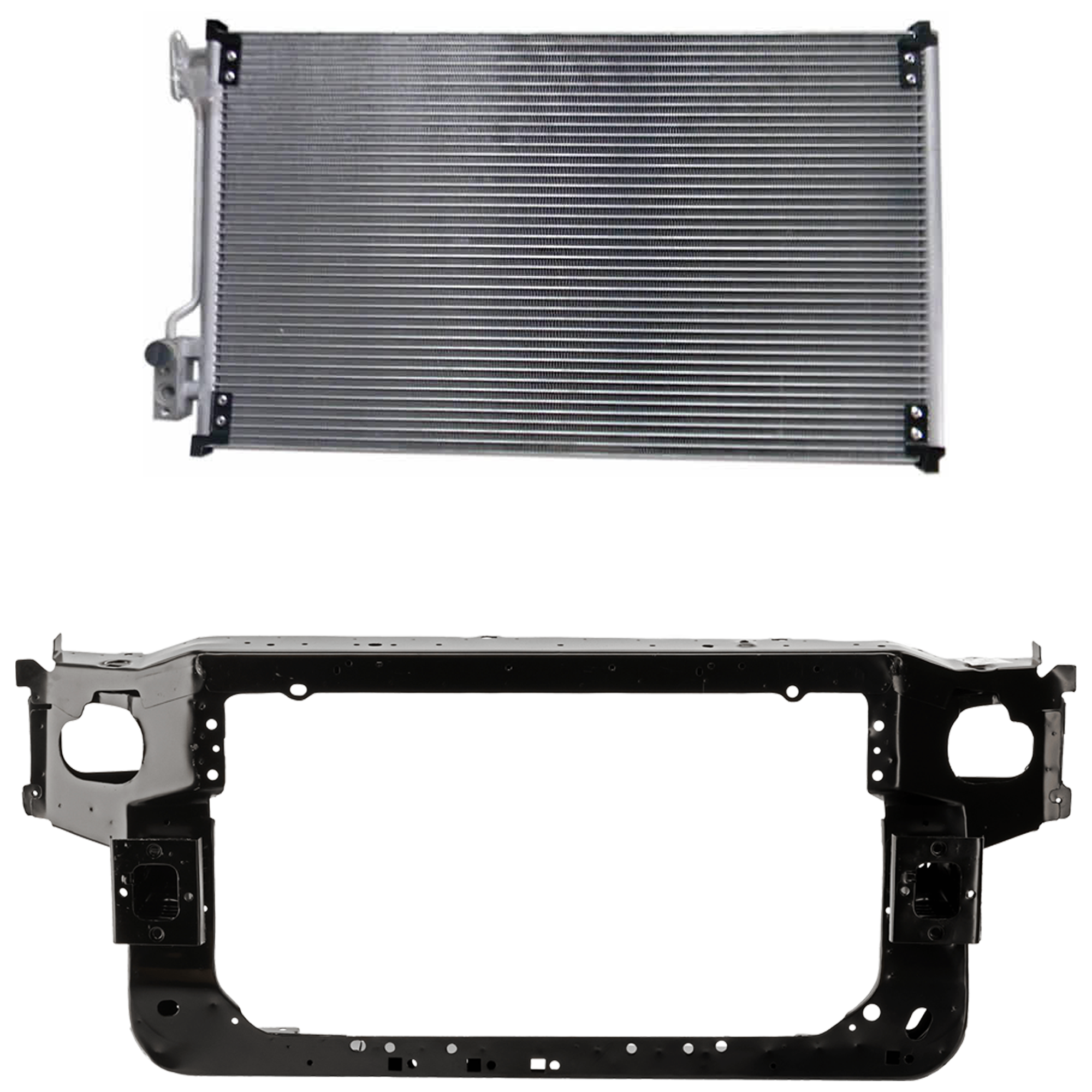 AM MUSTANG 99-04 RADIATOR SUPPORT 2 pc Kit Assembly includes A C Condenser SKU KIT 101025-21 Partslink FO1225157 FO3030117 OEM 3R3Z16138BA 3R3Z19712AA