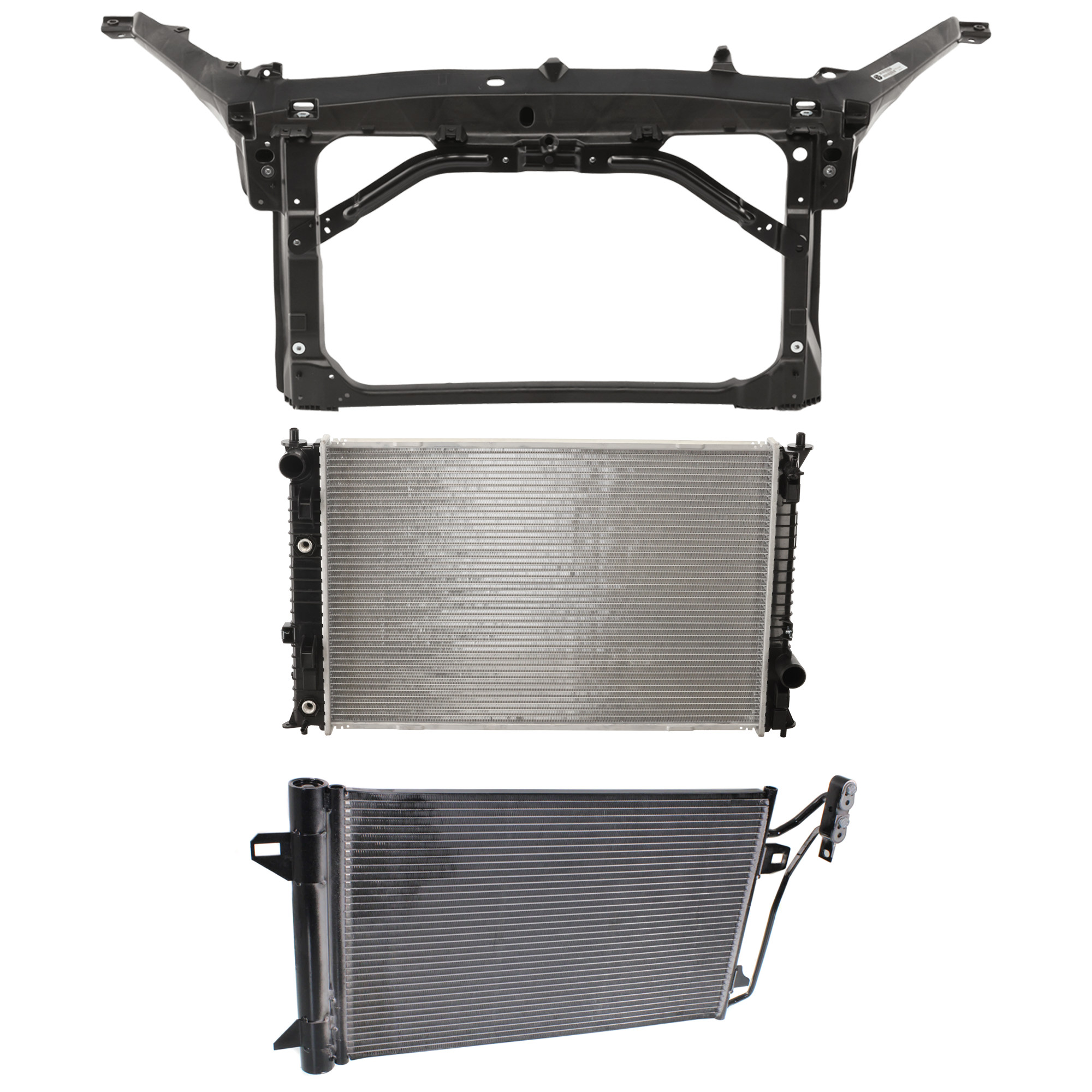 AM FUSION 10-12 MILAN 10-11 RADIATOR SUPPORT 3 pc Kit Assembly 2.5L Eng. includes Radiator and A C Condenser SKU KIT 101025-25 Partslink FO1225201 FO3030223 FO3010289 OEM AE5Z16138A 9E5Z19712A BE5Z8005