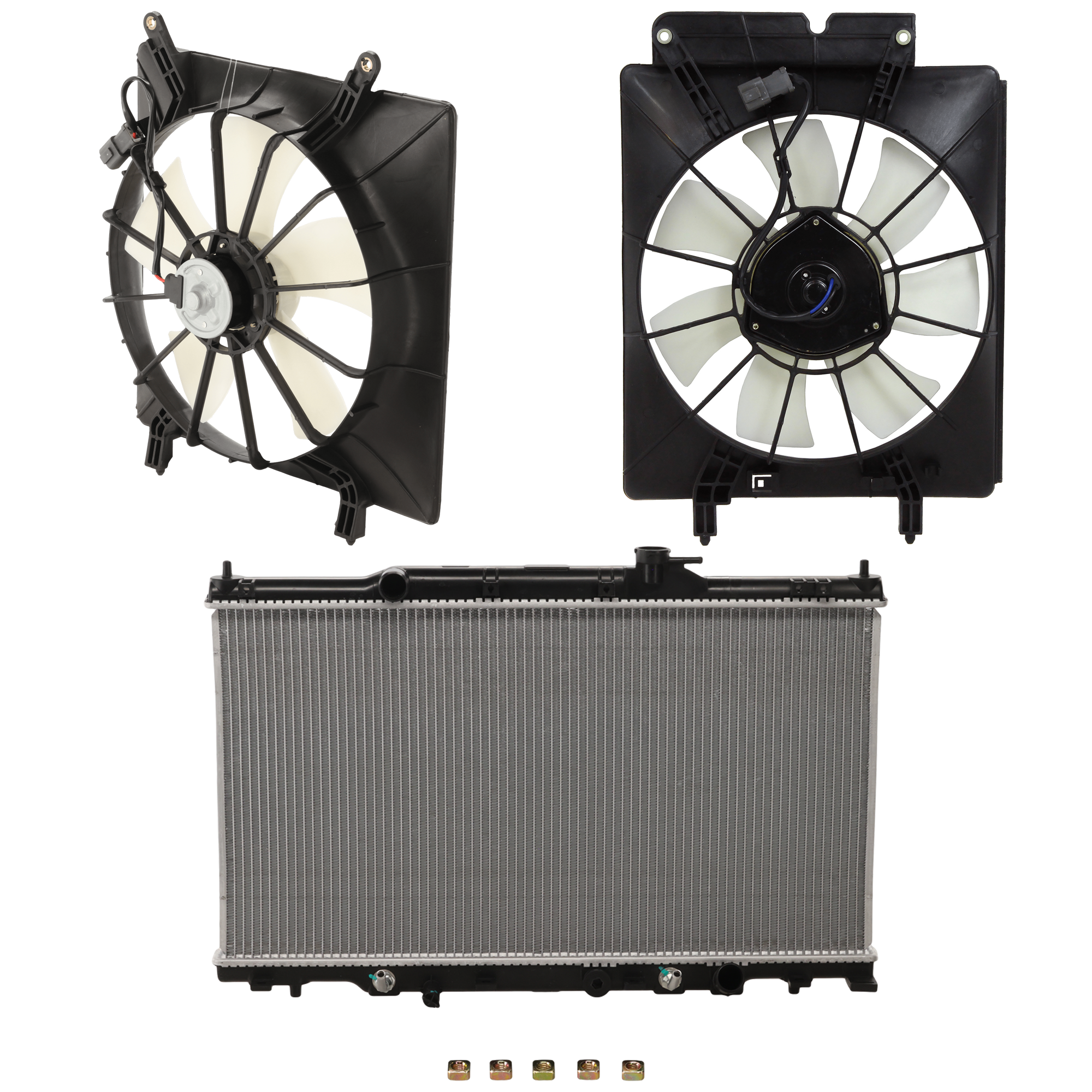 AM CR V 02-06 ELEMENT 03-06 RADIATOR 3 pc Kit includes A C Condenser Fan and Radiator Fan SKU KIT 101025-30 Partslink HO3010179 HO3115116 HO3113116 OEM 19010PPLA51-19030PNA003-19015P