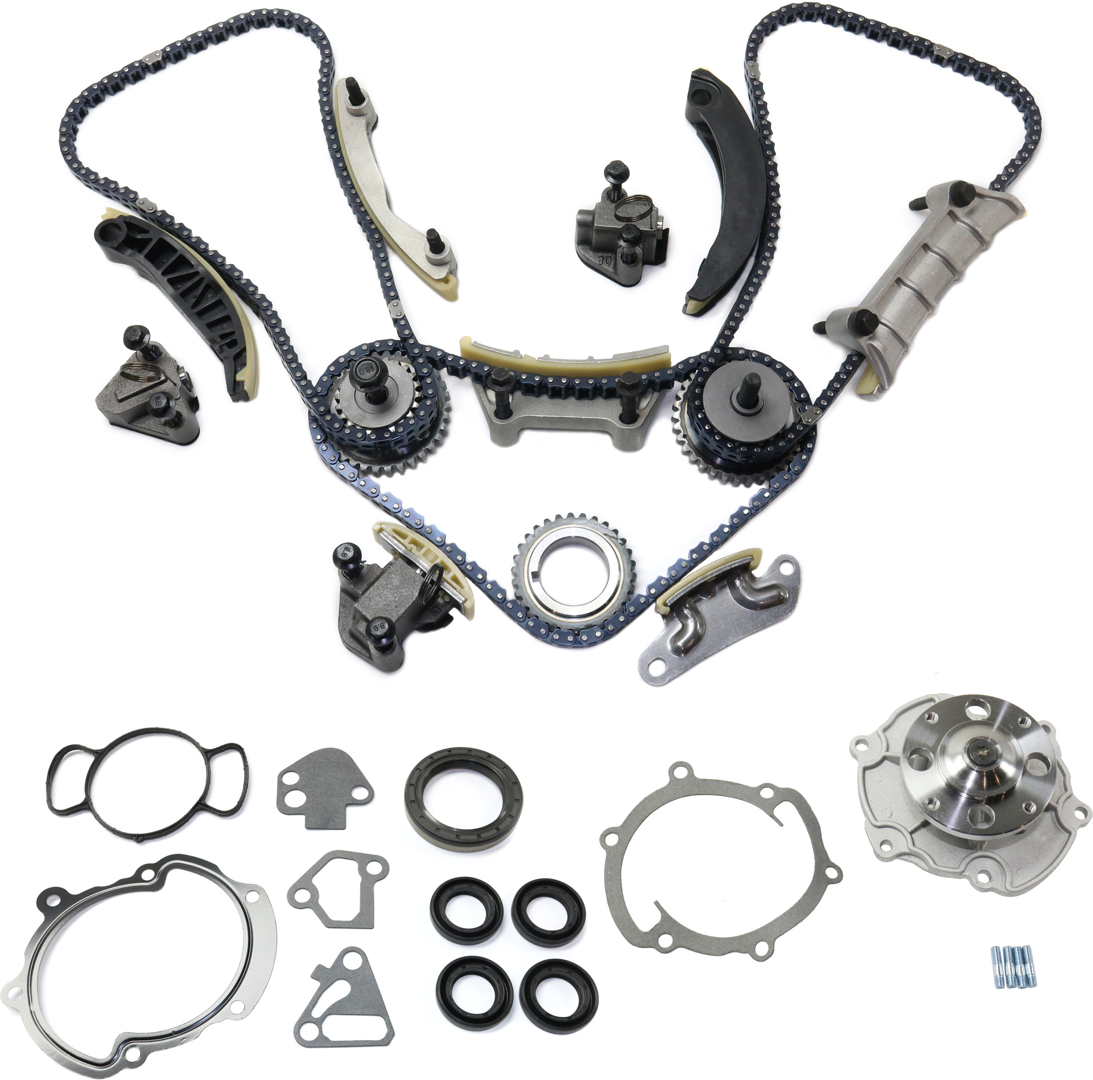 AM SAAB 9-3-06-09 ENCLAVE 08-20 TIMING CHAIN KIT 3 pc kit with Timing Cover Gasket and Water Pump SKU KIT 101217-21 OEM 90753S 67828-151024401 JV5178