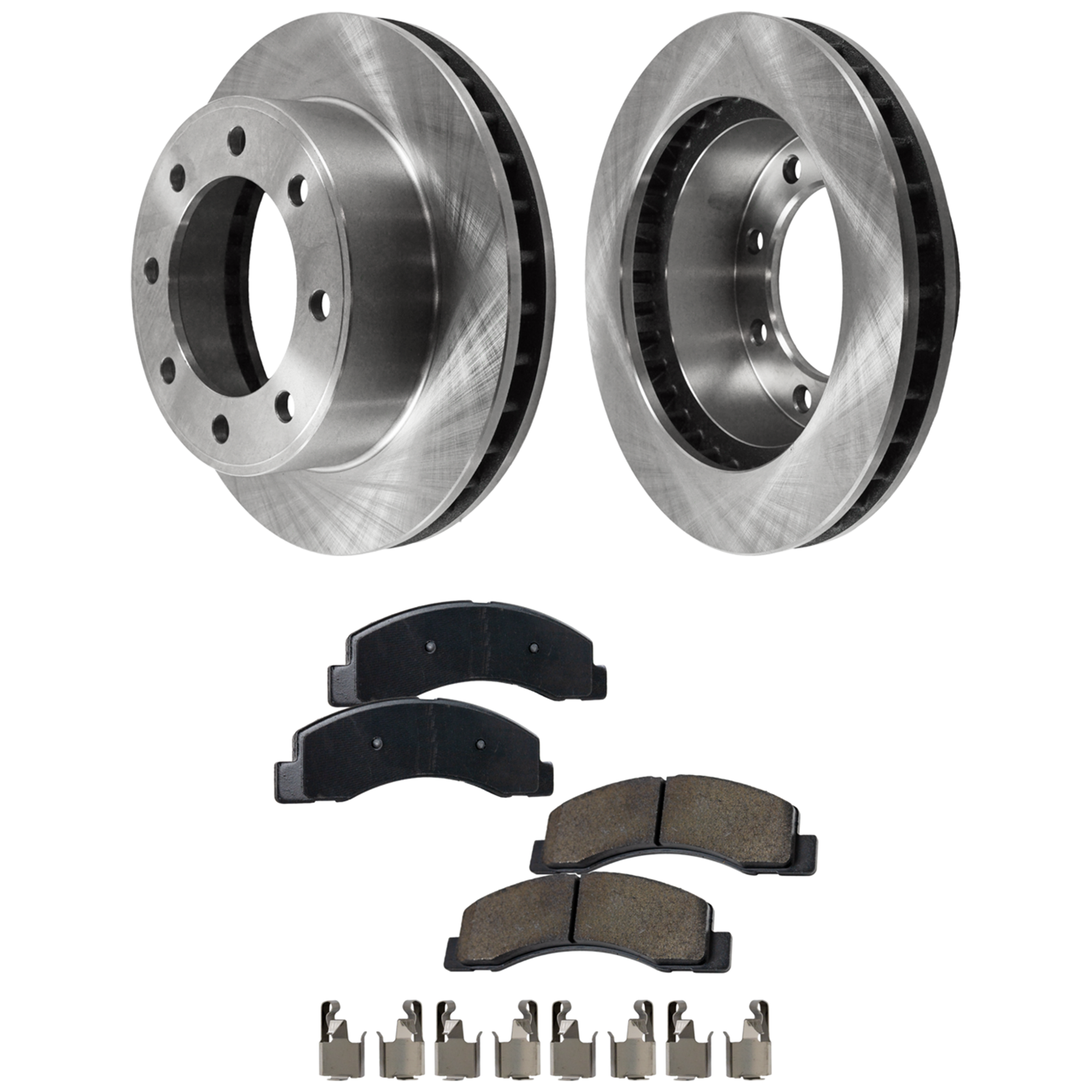 AM F SERIES SUPER DUTY 99-04 EXCURSION 00-05 FRONT BRAKE DISC AND PAD KIT 4 pc kit SKU KIT 101422-08 OEM F81Z1125CA F81Z1125DA 1C3Z2001