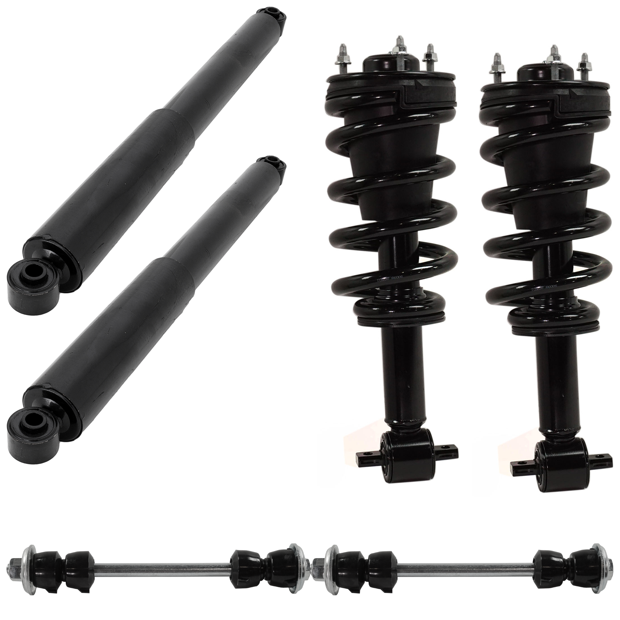 AM SILVERADO SIERRA 1500-07-13 FRONT AND REAR SUSPENSION KIT RH AND LH 6 pc kit with Loaded Struts Shock Absorbers and Sway Bar Links SKU KIT 101422-09 OEM 25980102-25888684-10393679-103
