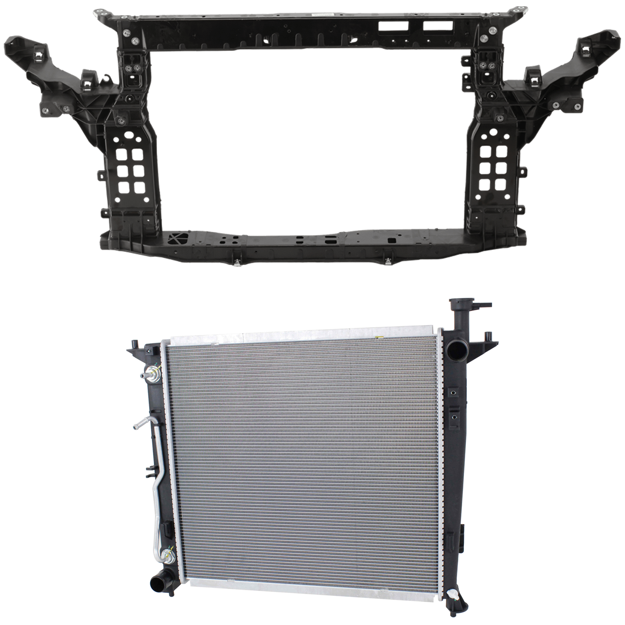 AM SORENTO 16-18 RADIATOR SUPPORT 2 pc Kit Assembly 2.0L Eng. Turbocharged includes Radiator SKU KIT 101425-05 Partslink KI1225173 KI3010151 OEM 64101C6500-64101C6000-25310C61