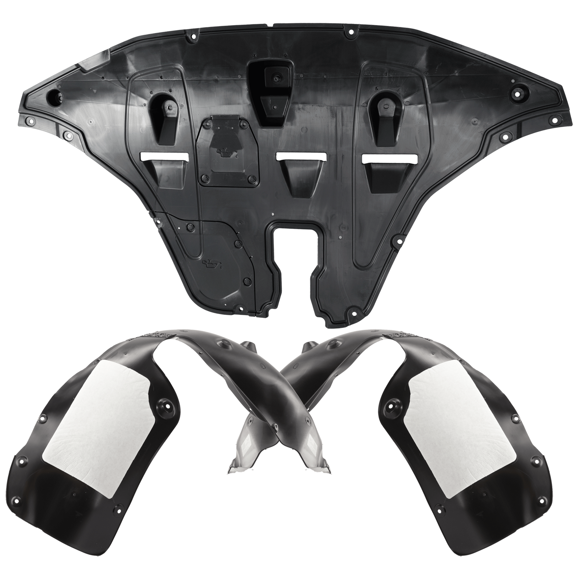 AM SANTA CRUZ 22-24 ENGINE SPLASH SHIELD 3 pc Kit includes RH and LH Fender Liner SKU KIT 101425-17 Partslink HY1228215 HY1249192 HY1248192 OEM 29110K5000-86812K5000-86811K50