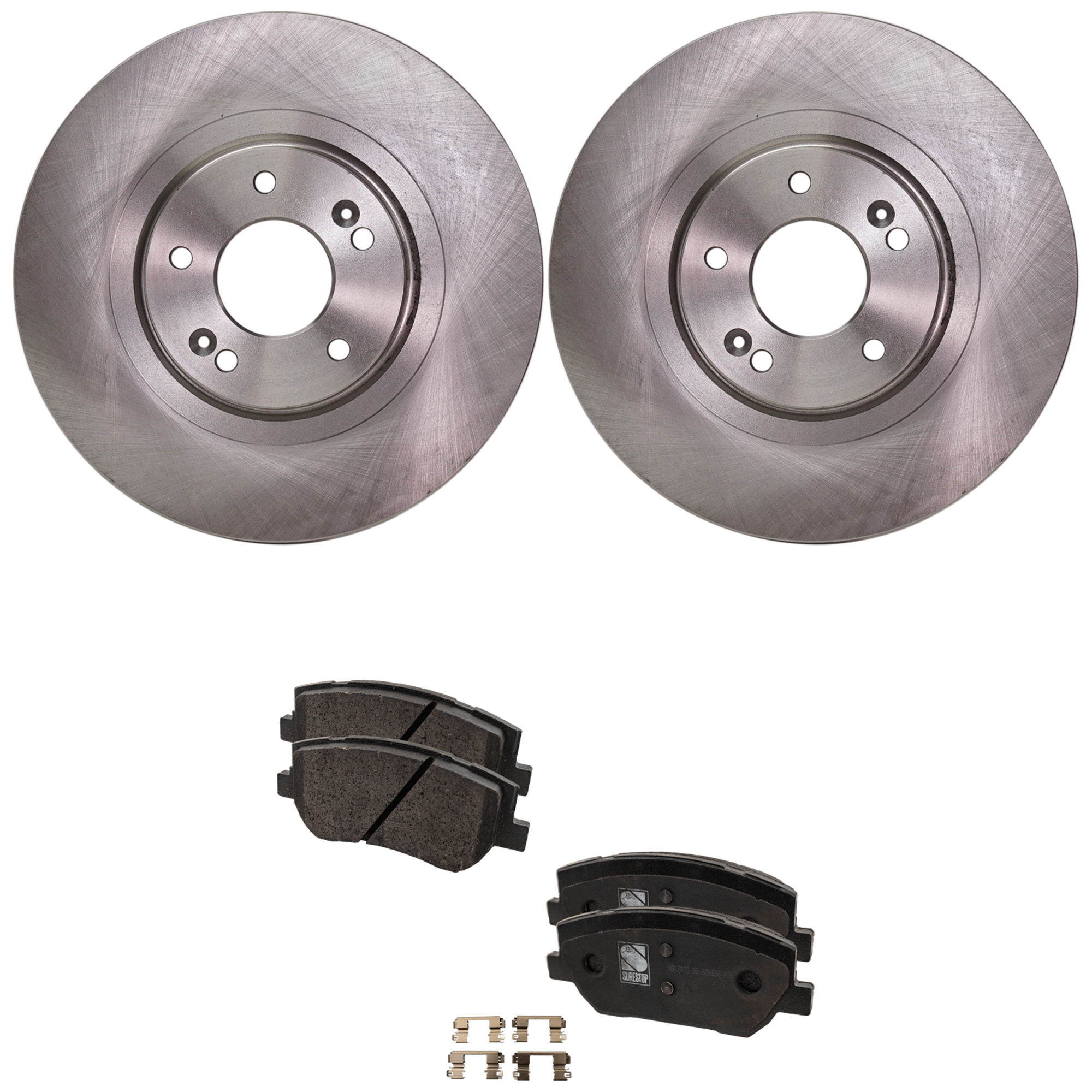 AM SANTA FE 19-19 FRONT BRAKE DISC AND PAD KIT 2 Wheel Set Plain Surface 5 Lugs SKU KIT 101425-18 OEM 517124Z000-58101S1A00