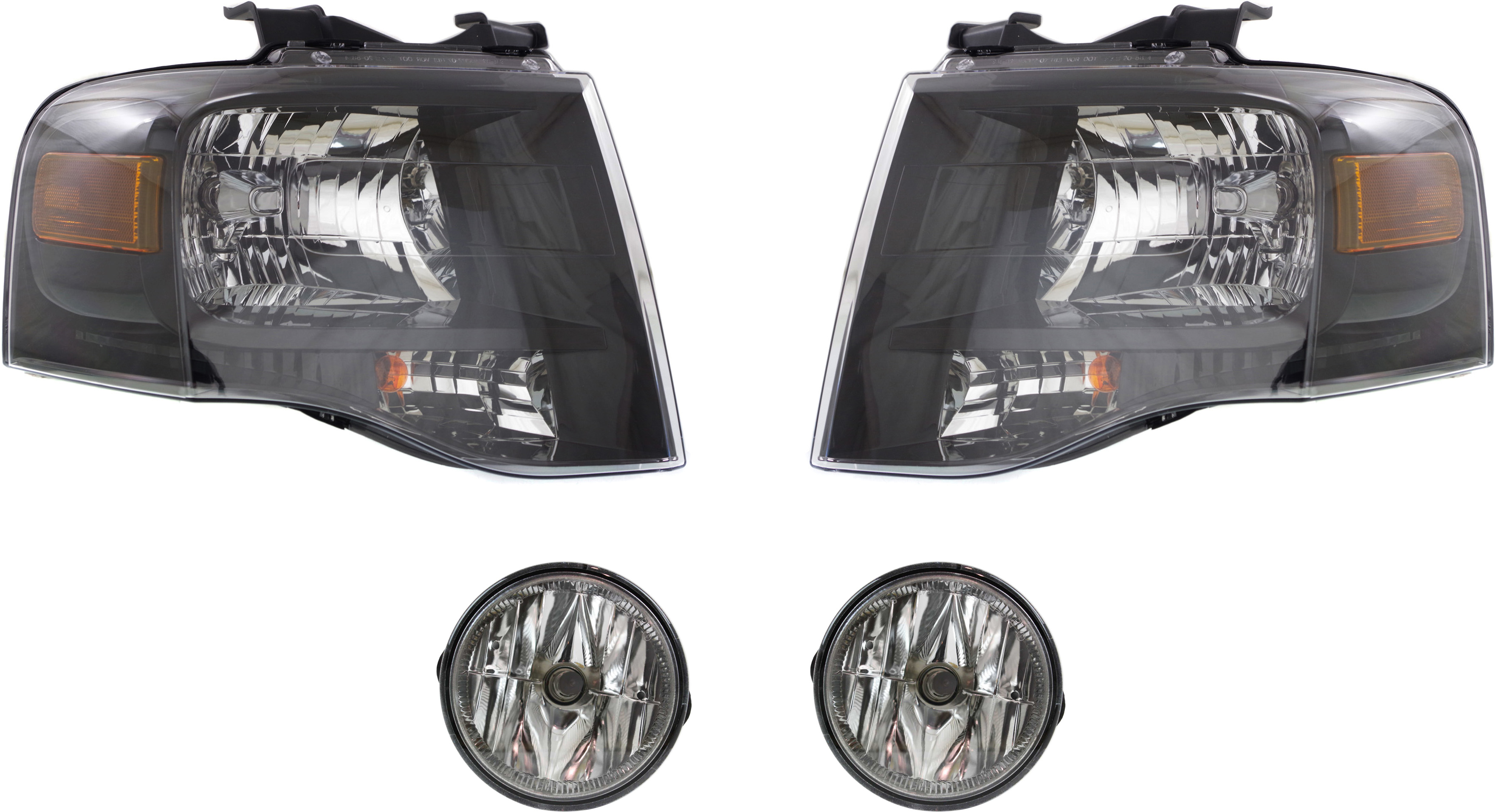 AM EXPEDITION 07-14 HEAD LAMP RH AND LH Assembly Halogen 4 pc Kit with Fog Lights SKU KIT 101717-02 Partslink FO2502227 FO2503227 FO2593221 OEM 7L1Z13008CB PFM 7L1Z13008DB PF