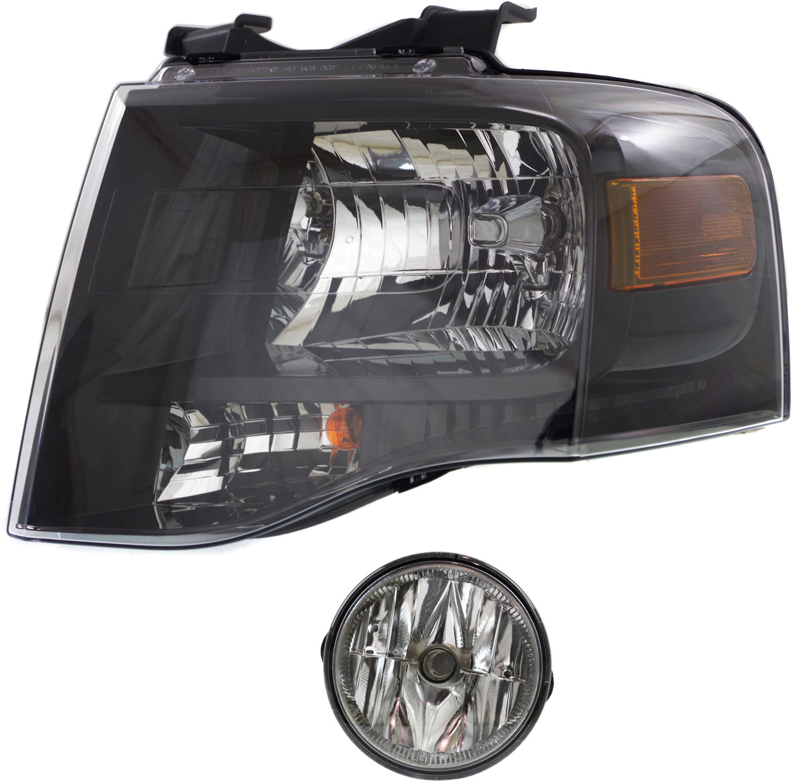 AM EXPEDITION 07-14 HEAD LAMP LH Assembly Halogen 2 pc Kit with Fog Light SKU KIT 101717-04 Partslink FO2502227 FO2593221 OEM 7L1Z13008DB PFM AL1Z15200B