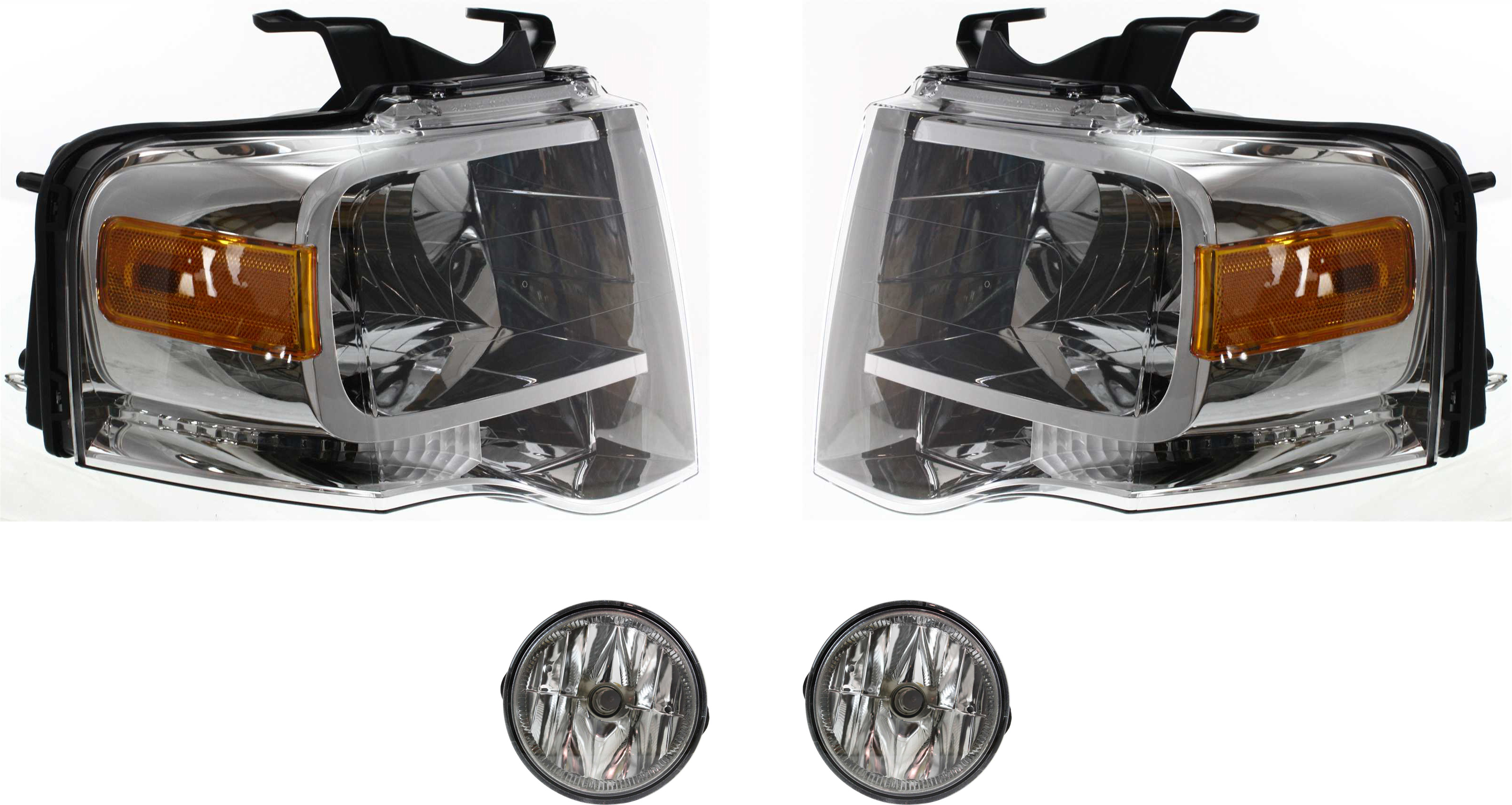 AM EXPEDITION 07-14 HEAD LAMP RH AND LH Assembly Halogen 4 pc Kit with Fog Lights SKU KIT 101717-05 Partslink FO2593221 OEM 7L1Z13008AB PFM 7L1Z13008BB PF