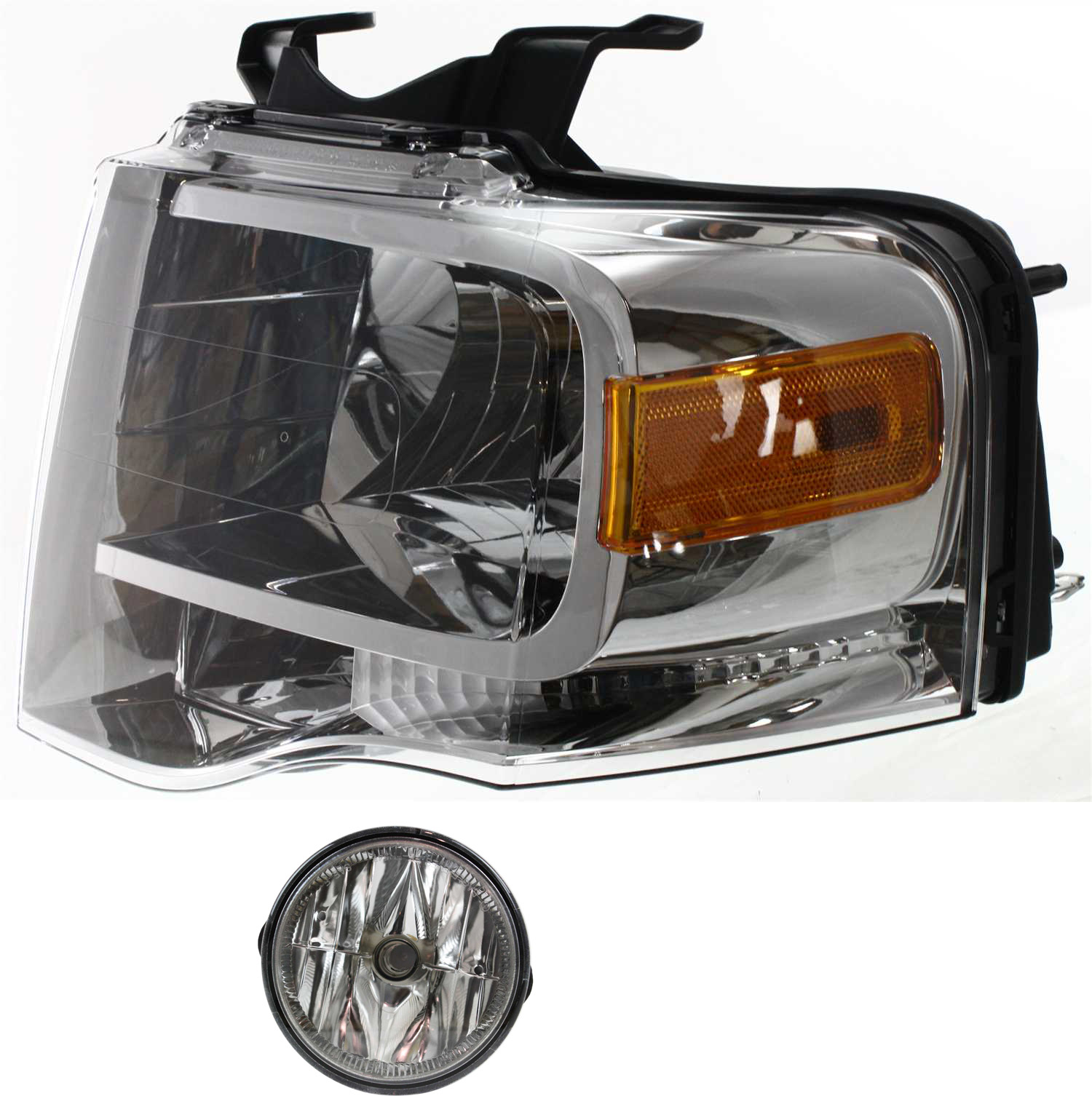 AM EXPEDITION 07-14 HEAD LAMP LH Assembly Halogen 2 pc Kit with Fog Light SKU KIT 101717-07 Partslink FO2593221 OEM 7L1Z13008BB PFM AL1Z15200B