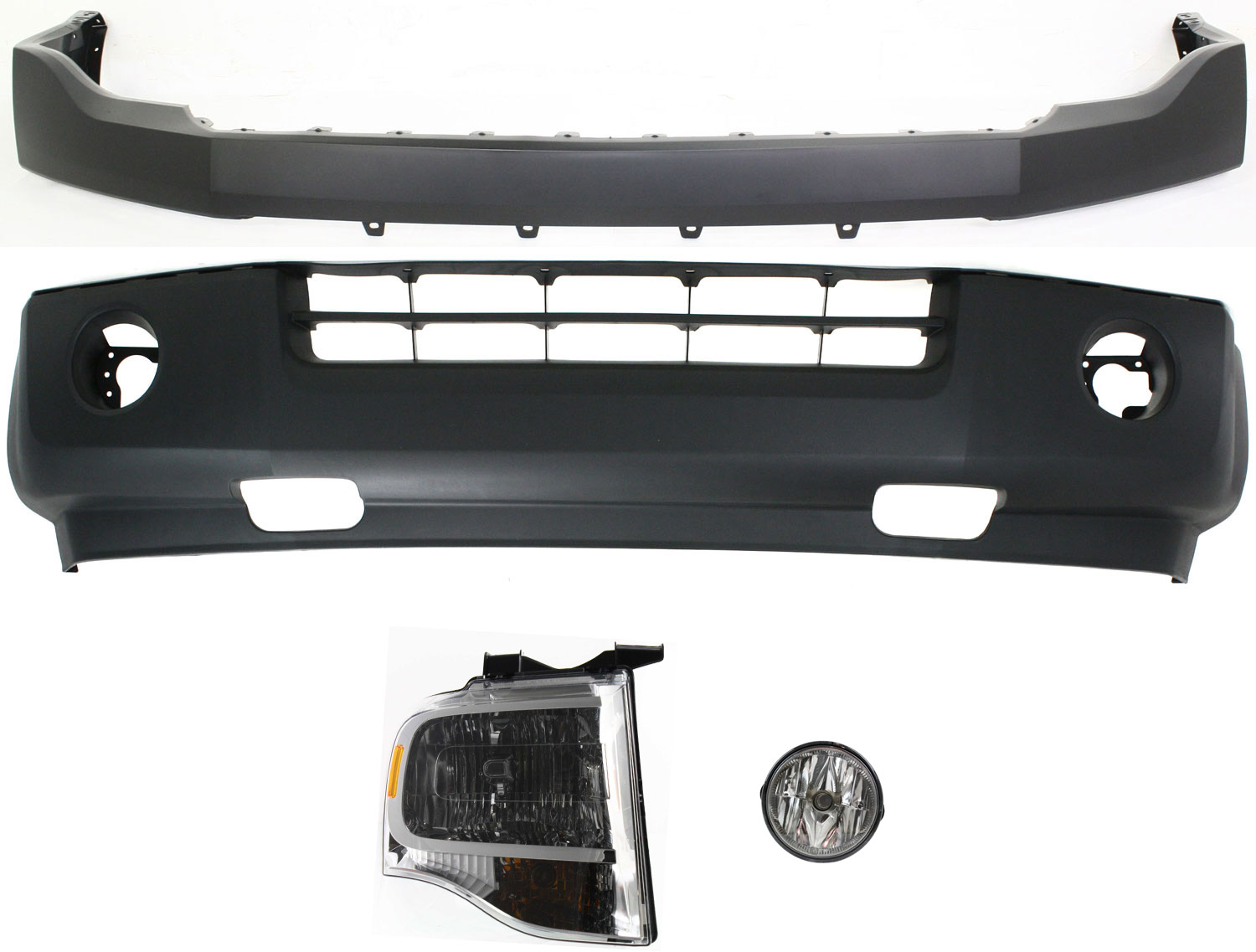 AM EXPEDITION 07-14 HEAD LAMP RH Assembly Halogen 4 pc Kit with Bumper Covers and Fog Light SKU KIT 101717-11 Partslink FO1014104 FO1000631 FO2593221 OEM 7L1Z13008AB PFM 7L1Z17D957BPTM