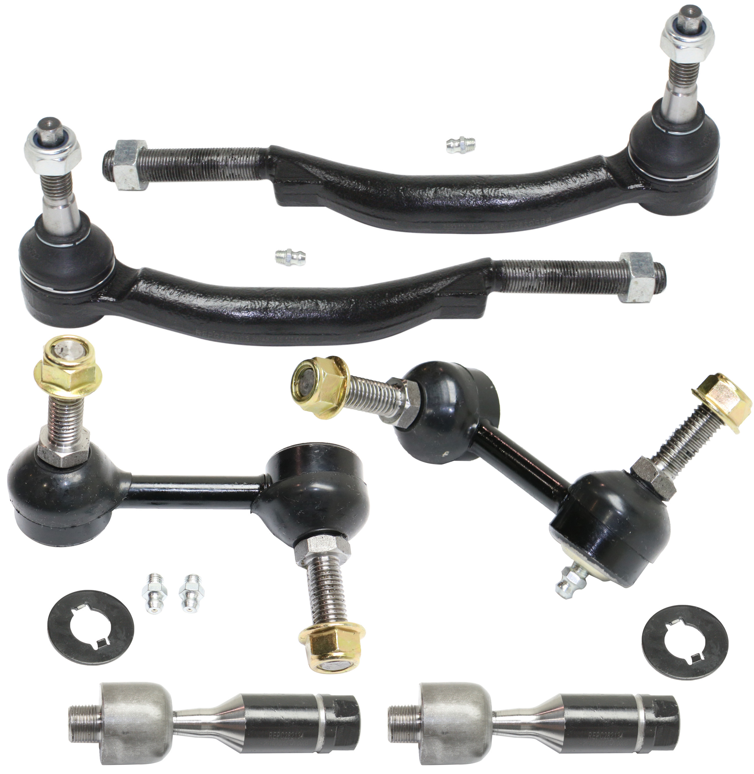 AM BRAVADA ENVOY ENVOY XL 02-03 FRONT SUSPENSION KIT RH AND LH 6 pc kit with Sway Bar Links and Tie Rod Ends SKU KIT 101717-27 OEM 18358-2651461-2651462-54512