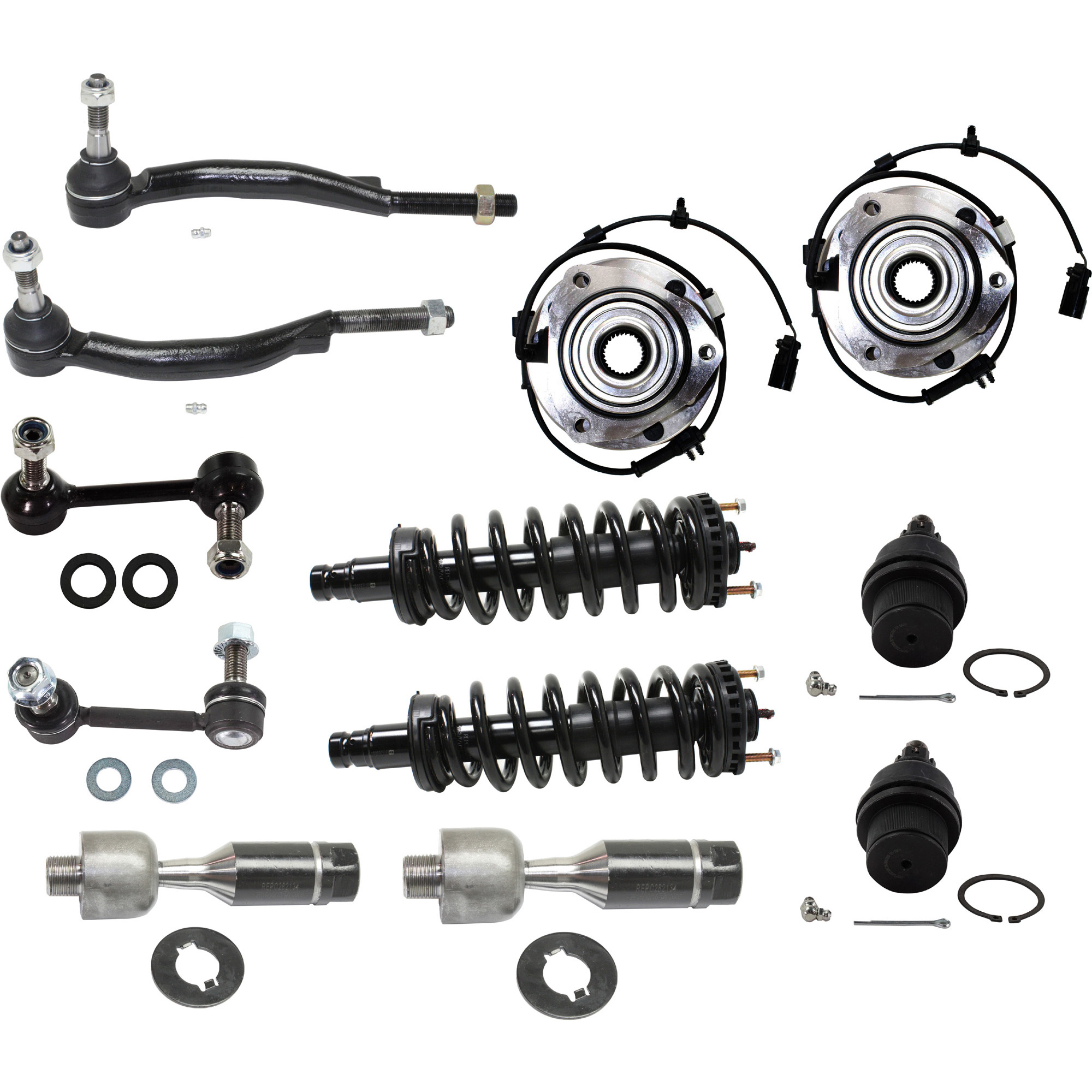 AM ASCENDER 04-08-9-7X 05-09 FRONT SUSPENSION KIT RH AND LH 12 pc kit with Ball Joints Loaded Struts Sway Bar Links Tie Rod Ends and Wheel Hubs SKU KIT 101717-33 OEM 104-335-260-156-050-000-000-000-000
