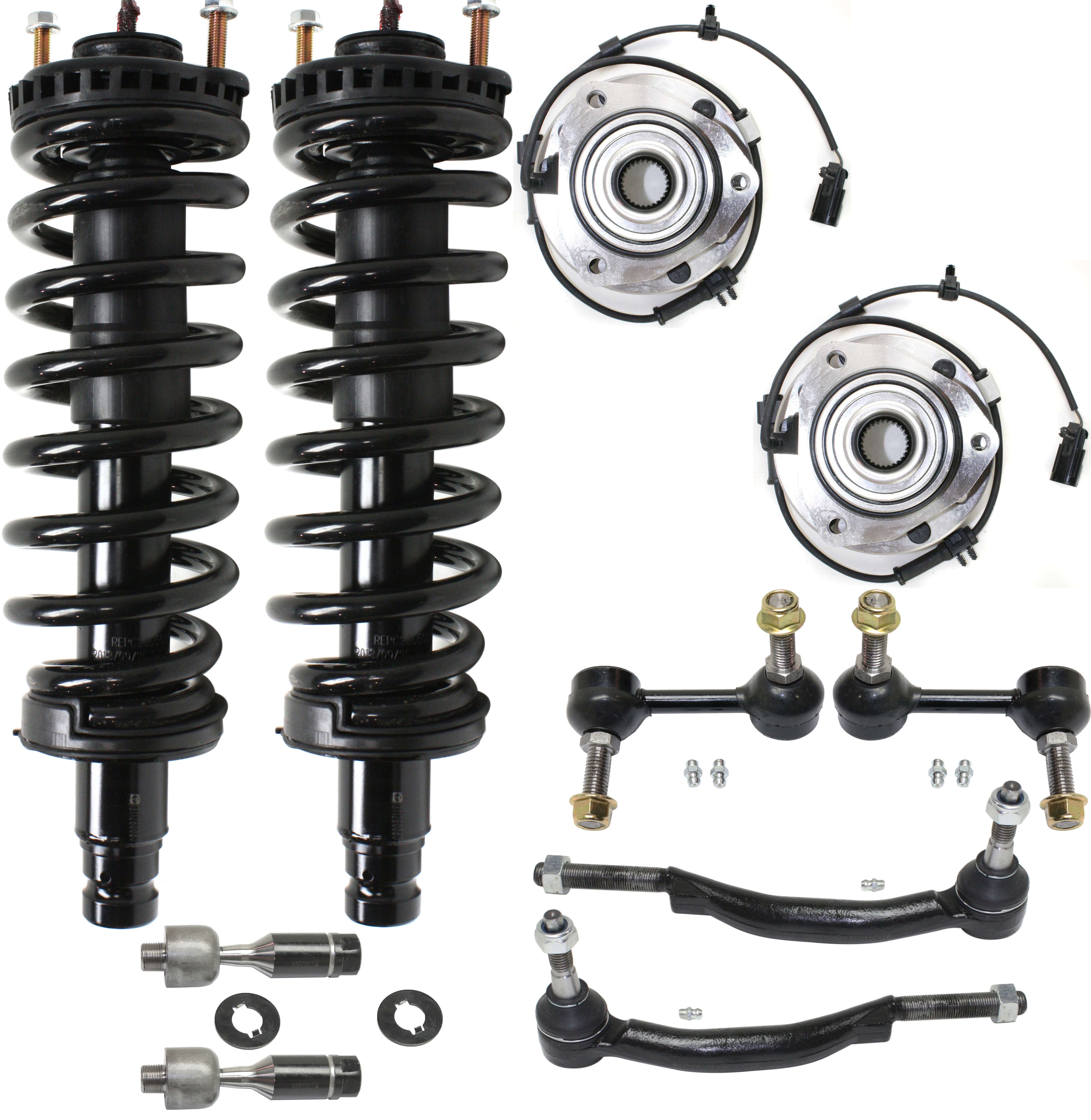 AM BRAVADA ENVOY ENVOY XL 02-03 FRONT SUSPENSION KIT RH AND LH 10 pc kit with Loaded Struts Sway Bar Links Tie Rod Ends and Wheel Hubs SKU KIT 101717-38 OEM 150-987-251-509-872-000-000-000-000