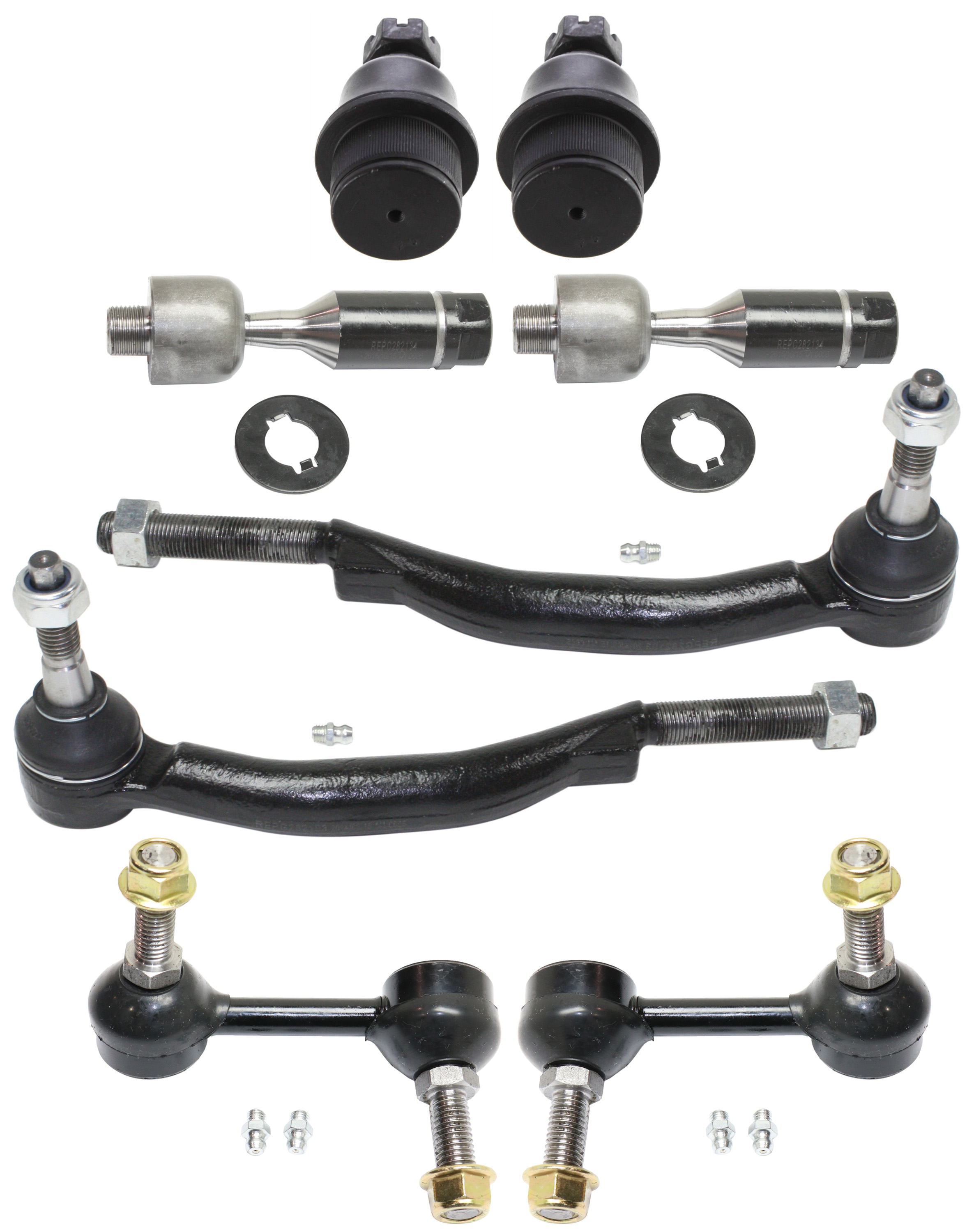 AM BRAVADA ENVOY ENVOY XL 02-03 FRONT SUSPENSION KIT RH AND LH 8 pc kit with Ball Joints Sway Bar Links and Tie Rod Ends SKU KIT 101717-43 OEM 104335-2601560-5051296-2215731