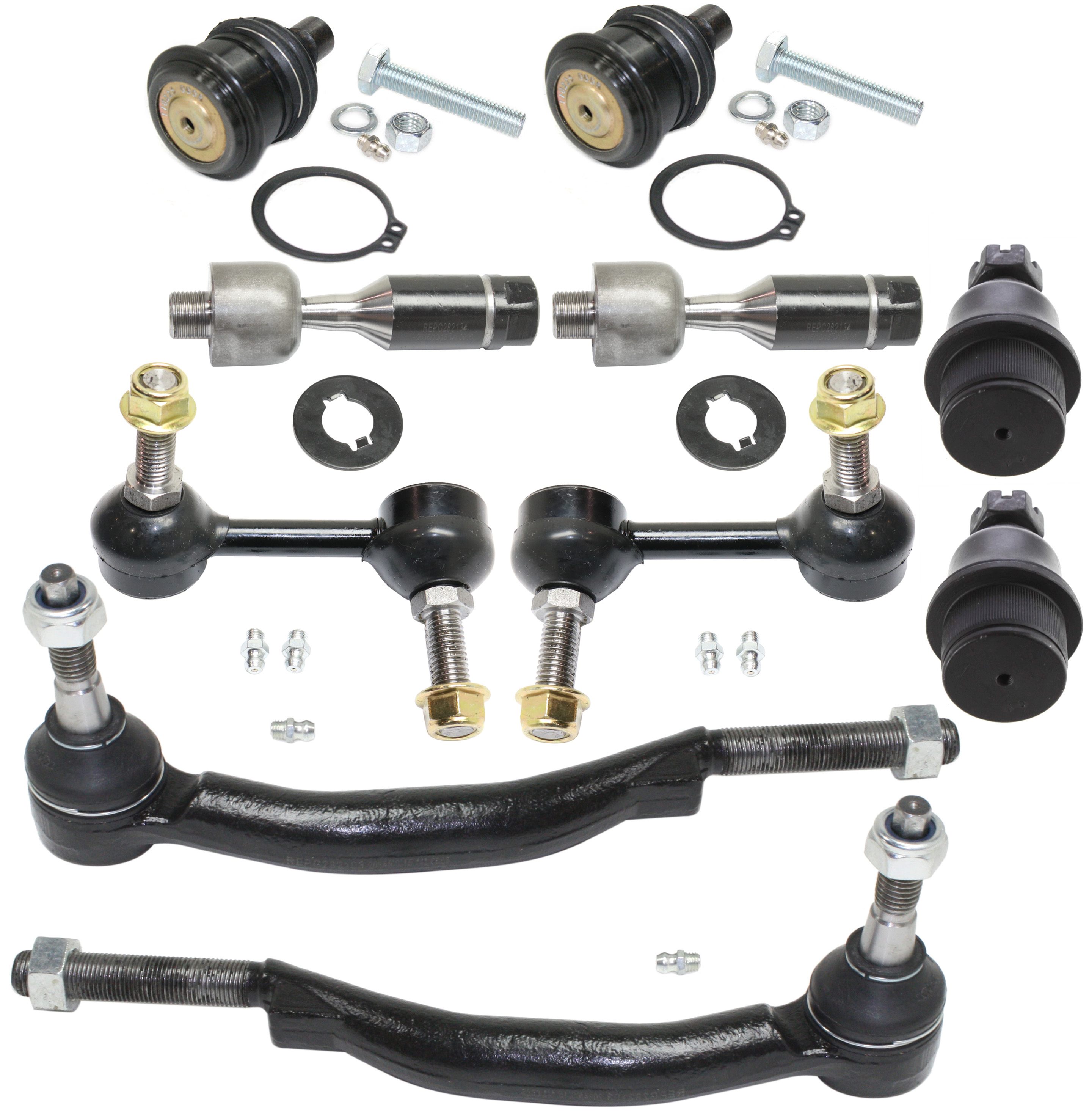 AM BRAVADA ENVOY ENVOY XL 02-03 FRONT SUSPENSION KIT RH AND LH 10 pc kit with Ball Joints Sway Bar Links and Tie Rod Ends SKU KIT 101717-44 OEM 104335-2601560-5051296-2215