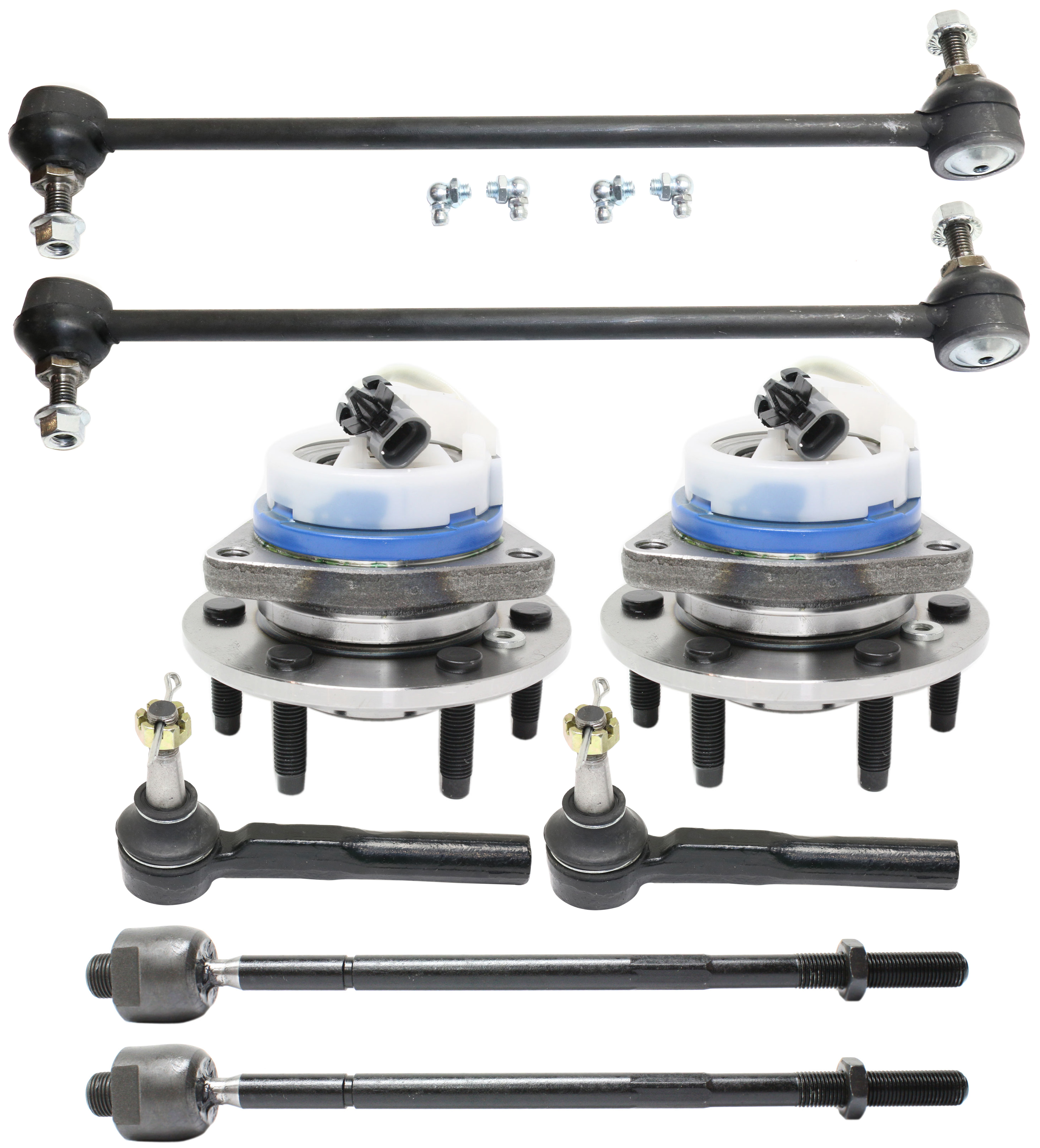 AM MONTANA UPLANDER 06-09 FRONT SUSPENSION KIT RH AND LH 8 pc Kit with Sway Bar Links Tie Rod Ends and Wheel Hubs SKU KIT 101717-58 OEM 1015640-1880852-2651801-545
