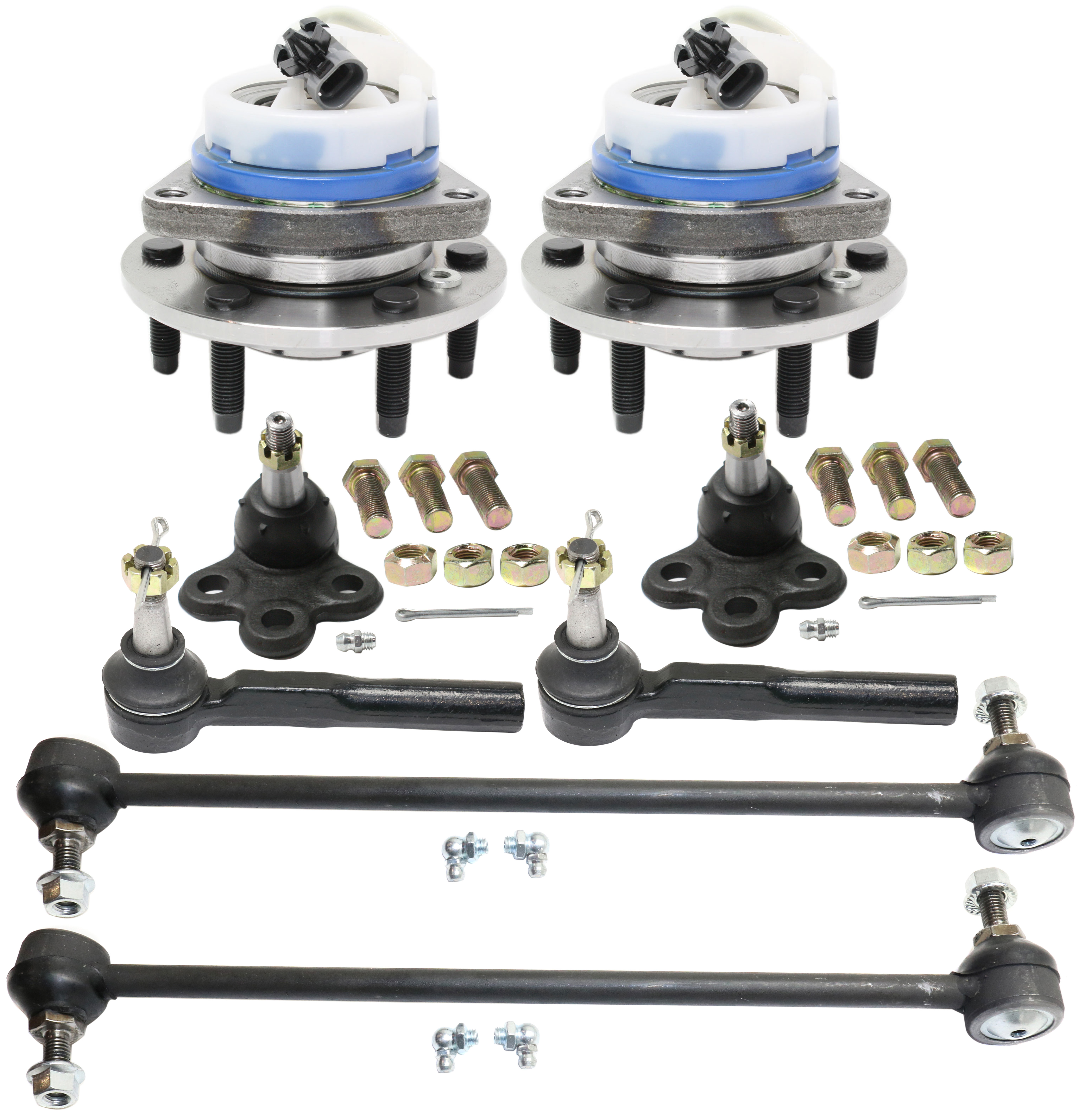 AM MONTANA UPLANDER 06-09 FRONT SUSPENSION KIT RH AND LH 8 pc Kit with Ball Joints Sway Bar Links Tie Rod Ends and Wheel Hubs SKU KIT 101717-60 OEM 104257-282021-2601506-26015