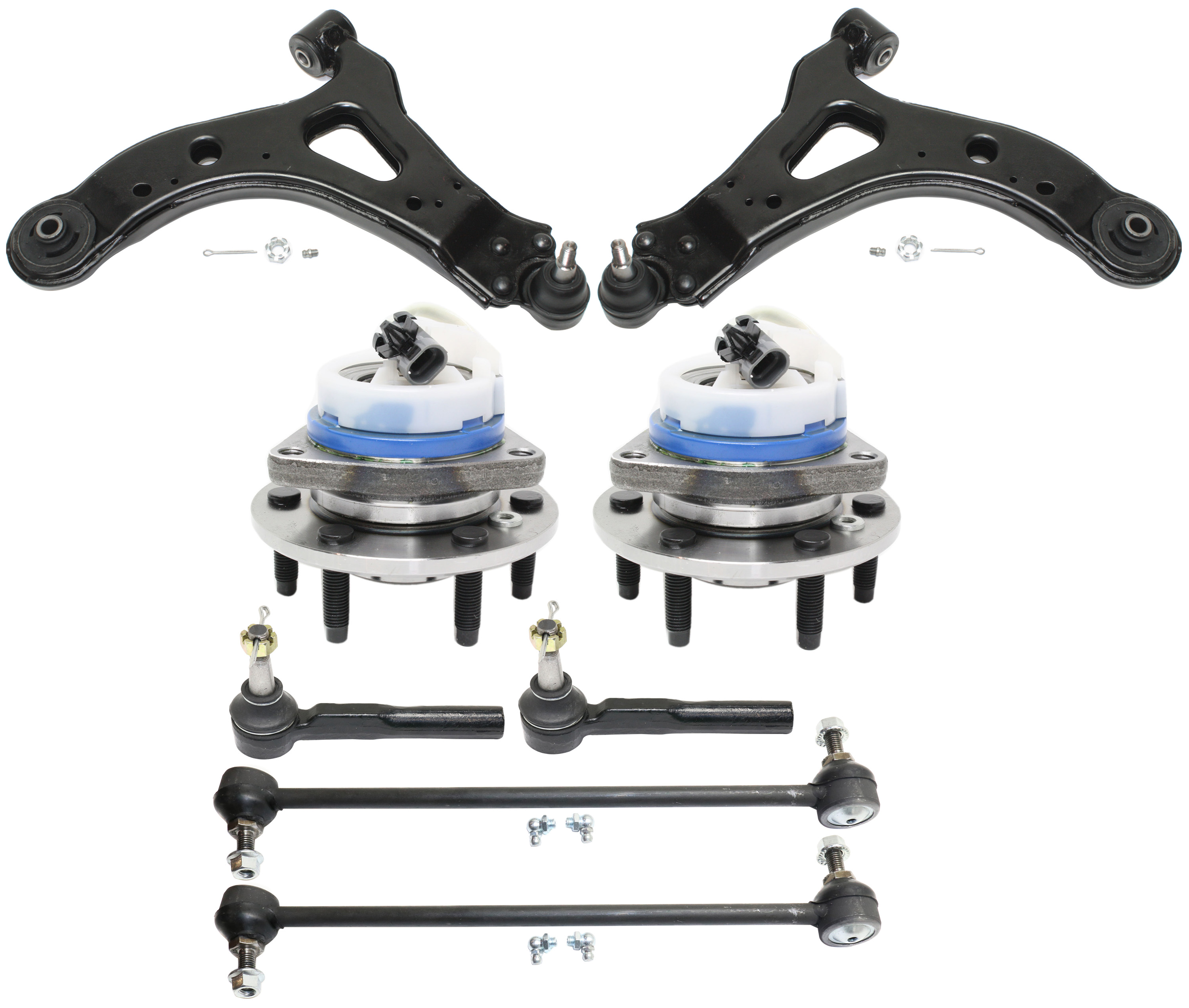 AM MONTANA UPLANDER 06-09 FRONT CONTROL ARM KIT RH AND LH Lower w ball joint s 8 pc Kit with Wheel Hub Sway Bar Link Tie Rod End SKU KIT 101717-62 OEM 15218621-15218622-1015640-1880