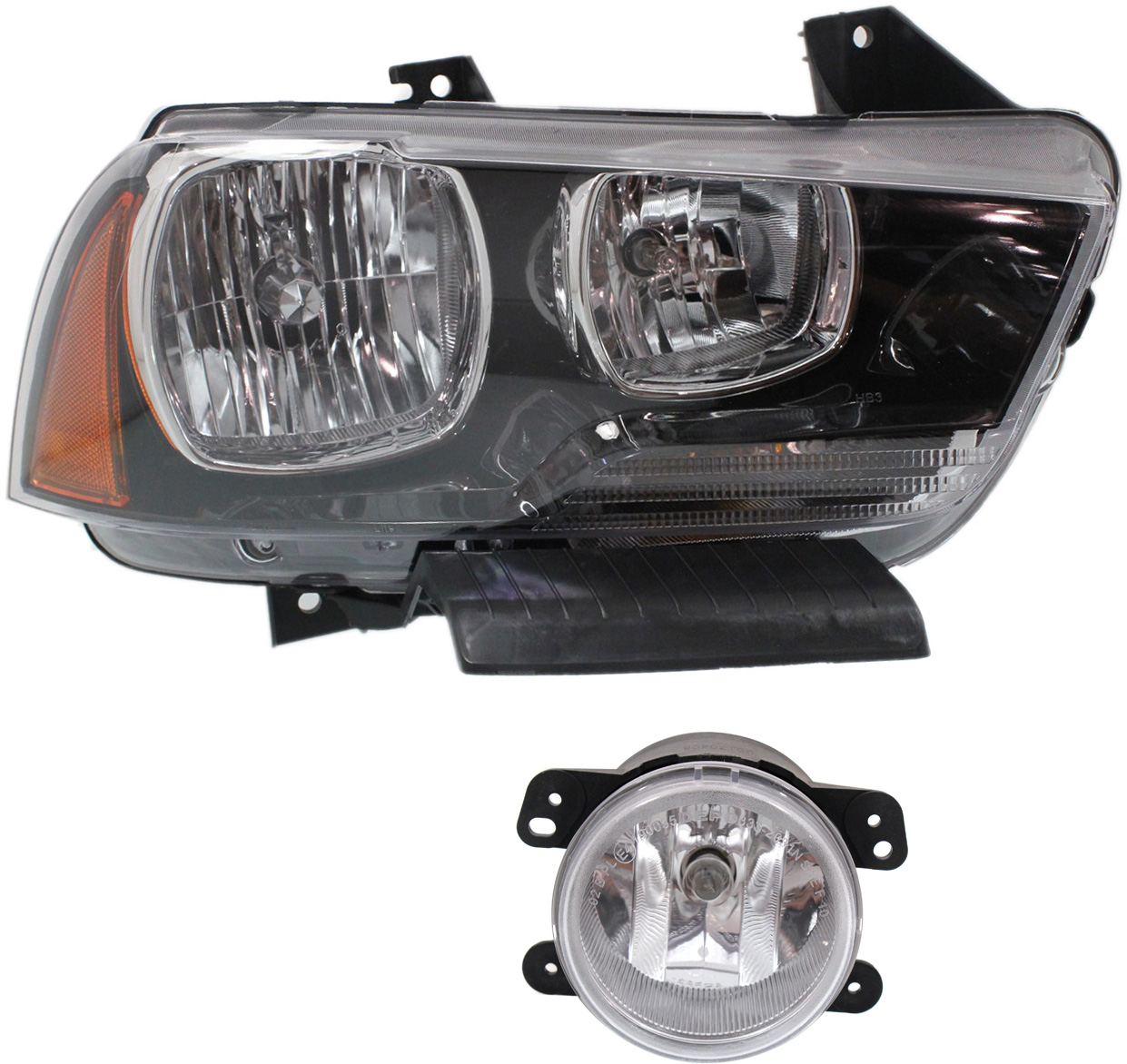 AM CHARGER 11-14 HEAD LAMP RH Assembly Halogen 2 pc Kit with Fog Light SKU KIT 101717-73 OEM 57010410AF 57010410AE 5182026A