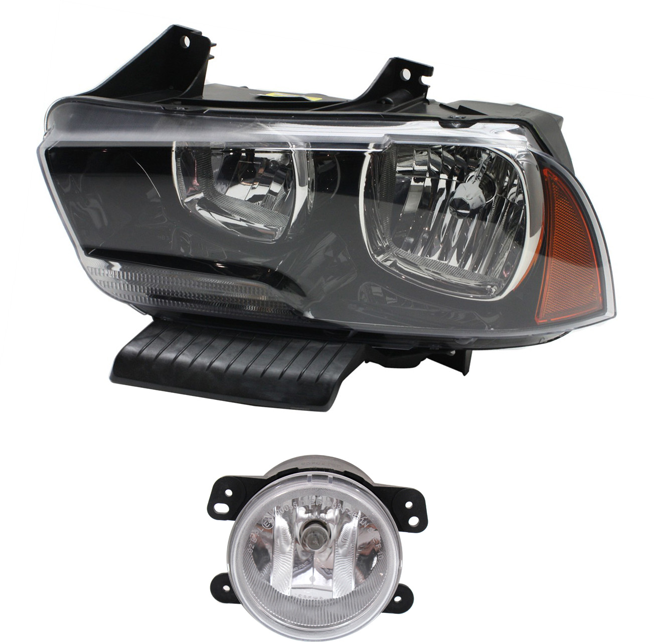 AM CHARGER 11-14 HEAD LAMP LH Assembly Halogen 2 pc Kit with Fog Light SKU KIT 101717-74 OEM 57010411AF 57010411AE 5182026A