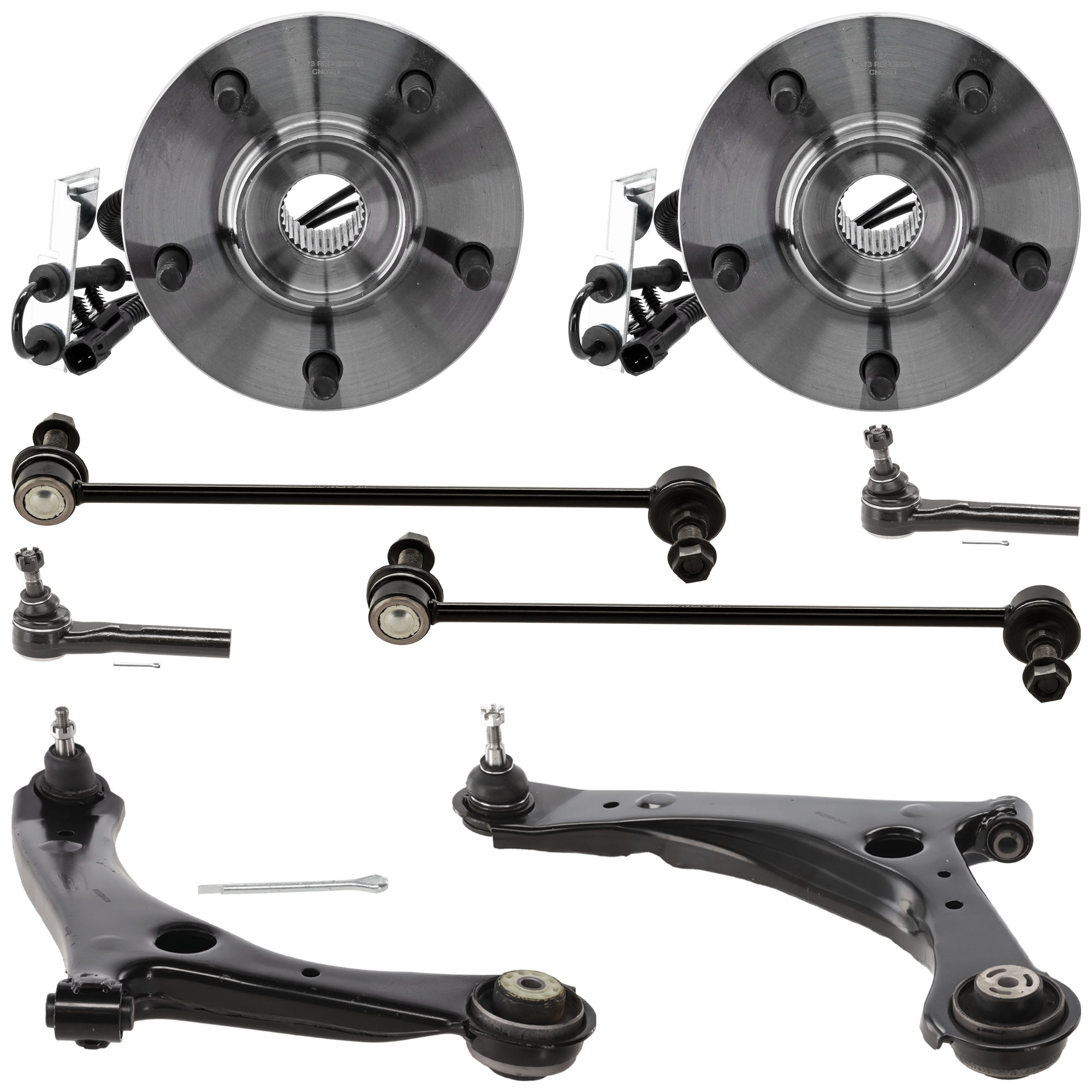 AM GRAND CARAVAN 08-20 FRONT CONTROL ARM KIT RH AND LH Lower 8 pc kit with Sway Bar Links Tie Rod Ends and Wheel Hubs SKU KIT 101717-89 OEM 4766911AL 4766910AL 4766910AE