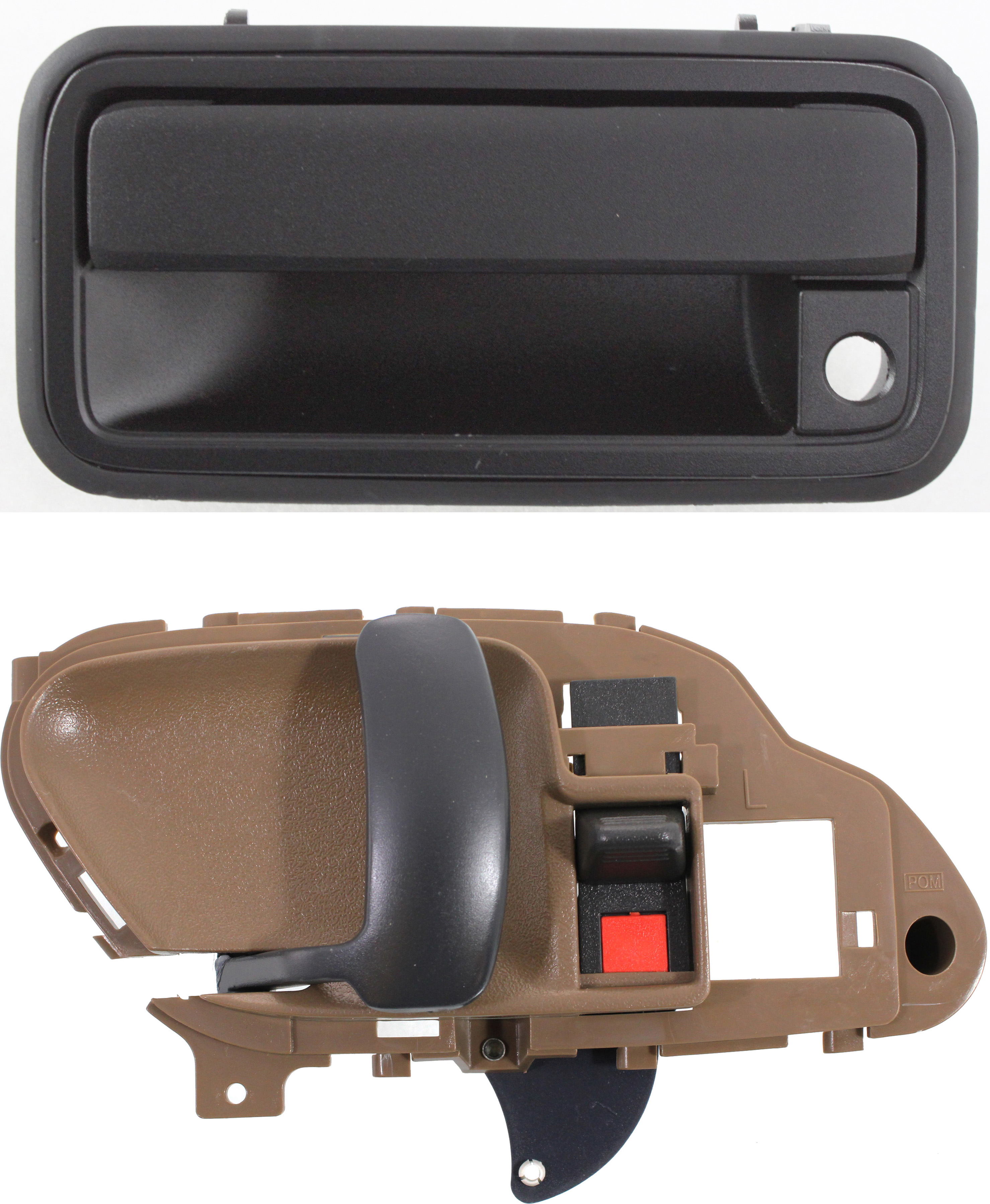 AM C K FULL SIZE P U 95-00 FRONT DOOR HANDLE LH 2 pc Kit Plastic bezel metal lever Textured Black w Key Hole Inner and Outer SKU KIT 101718-07 Partslink GM1310132 OEM 15742229-15708043 PFM