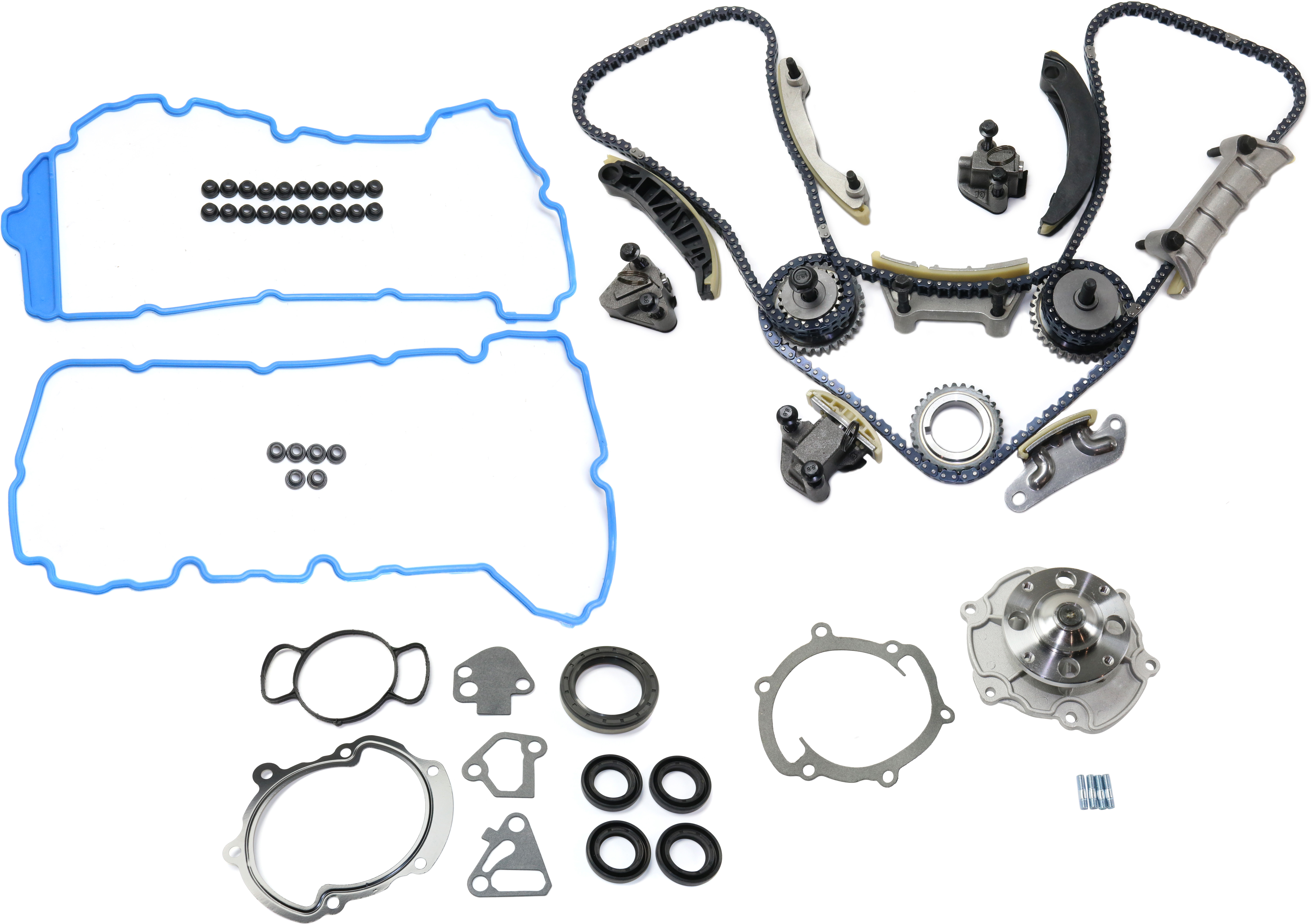 AM SAAB 9-3-06-09 MALIBU 08-12 FRONT TIMING CHAIN KIT 4 pc kit with Timing Cover Gasket Valve Cover Gasket and Water Pump SKU KIT 101917-03 OEM 90753S 67828-151024401 JV5178