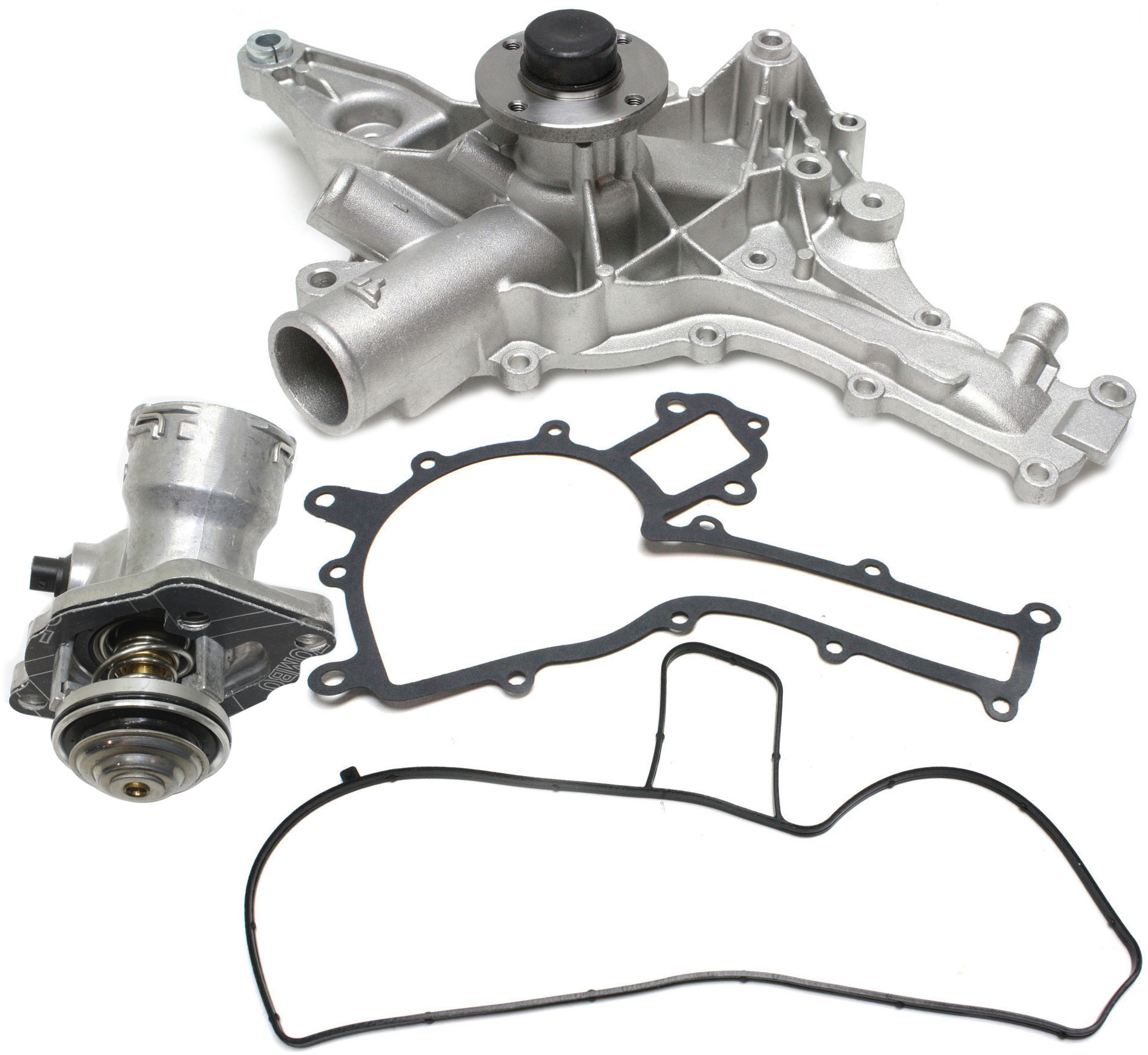 AM E320-98-05 CLK430-99-00 WATER PUMP 2 pc kit w Water Outlet SKU KIT 101917-11 OEM 20763-44081-49257-99177-181643