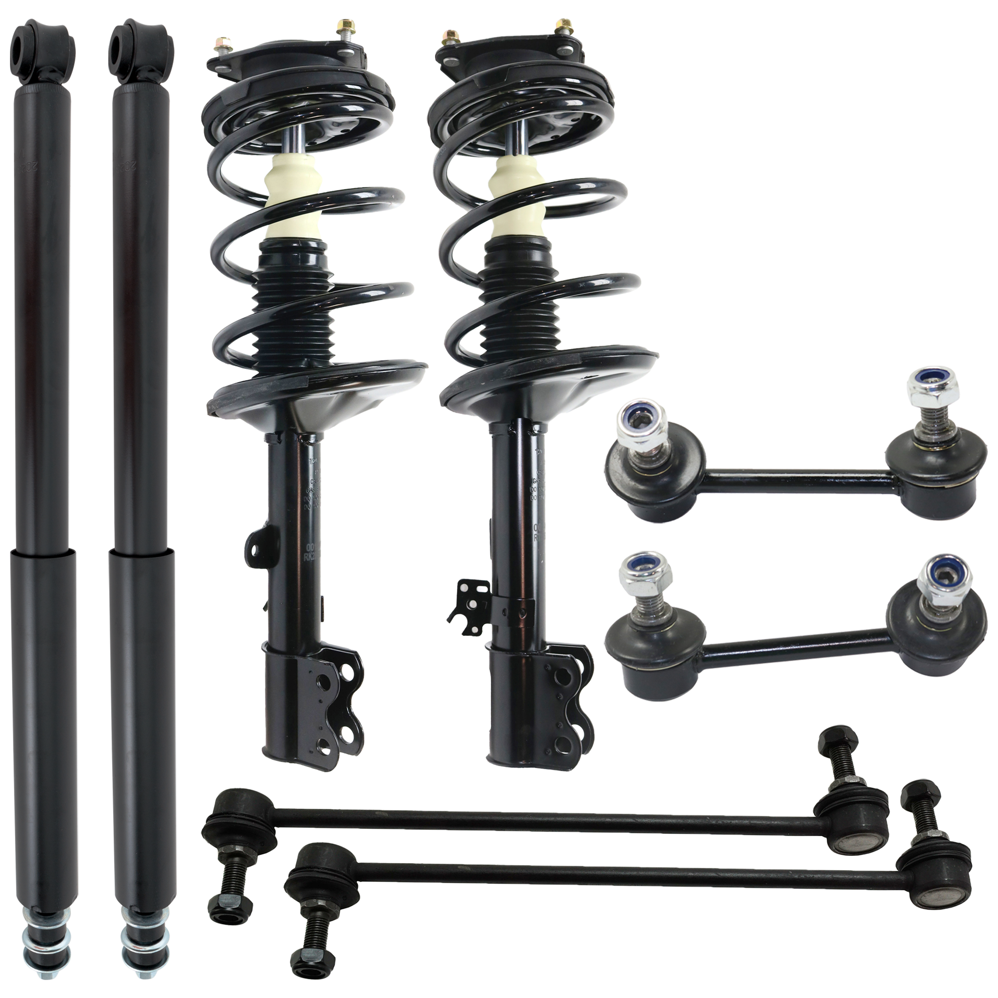AM RAV4-01-05 FRONT AND REAR SUSPENSION KIT RH AND LH 8 pc Kit with Loaded Struts Shock Absorbers and Sway Bar Links SKU KIT 101922-03 OEM 1880298 GK80298-1015737-101578