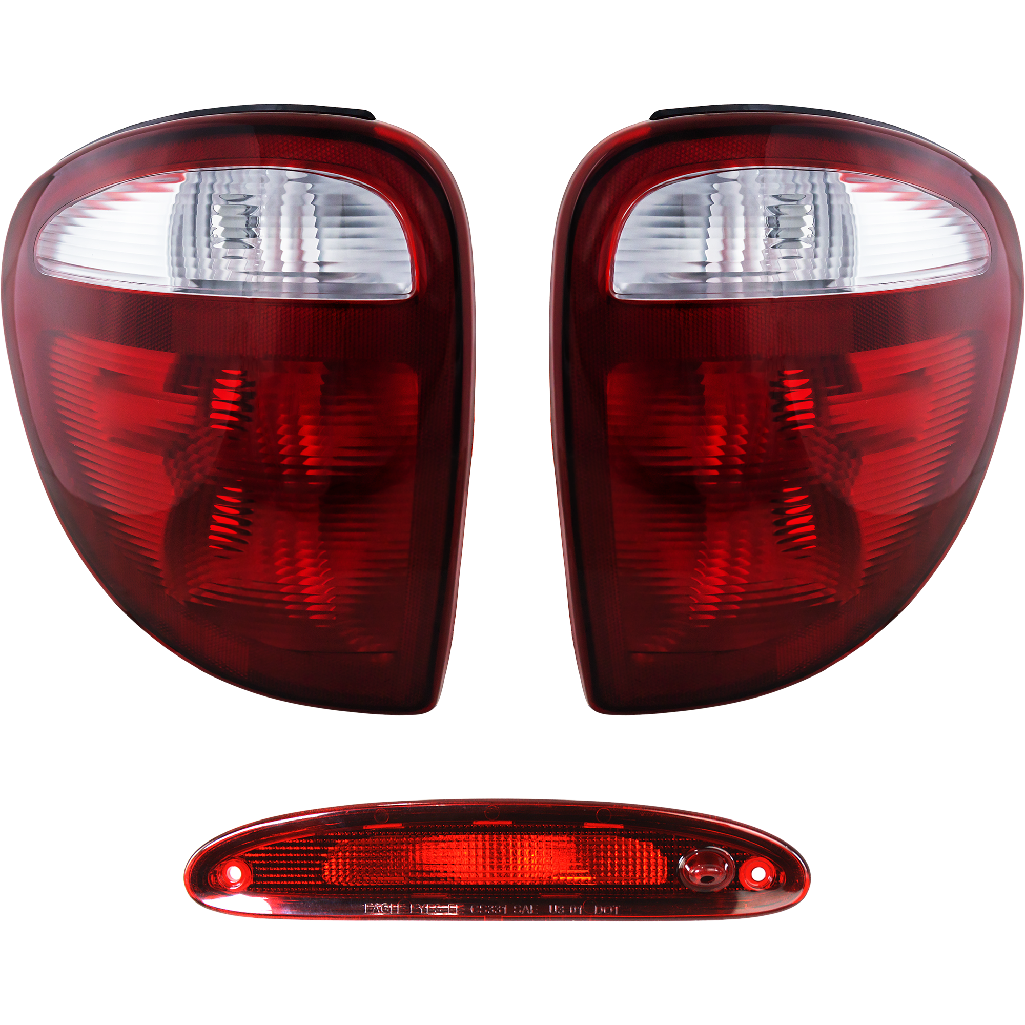 AM TOWN COUNTRY 01-03 TAIL LAMP RH AND LH 3 pc Kit with Third Brake Light SKU KIT 102018-02 Partslink CH2800140 CH2801140 CH2890102 OEM 68241332AA 68241333AA 4857214A