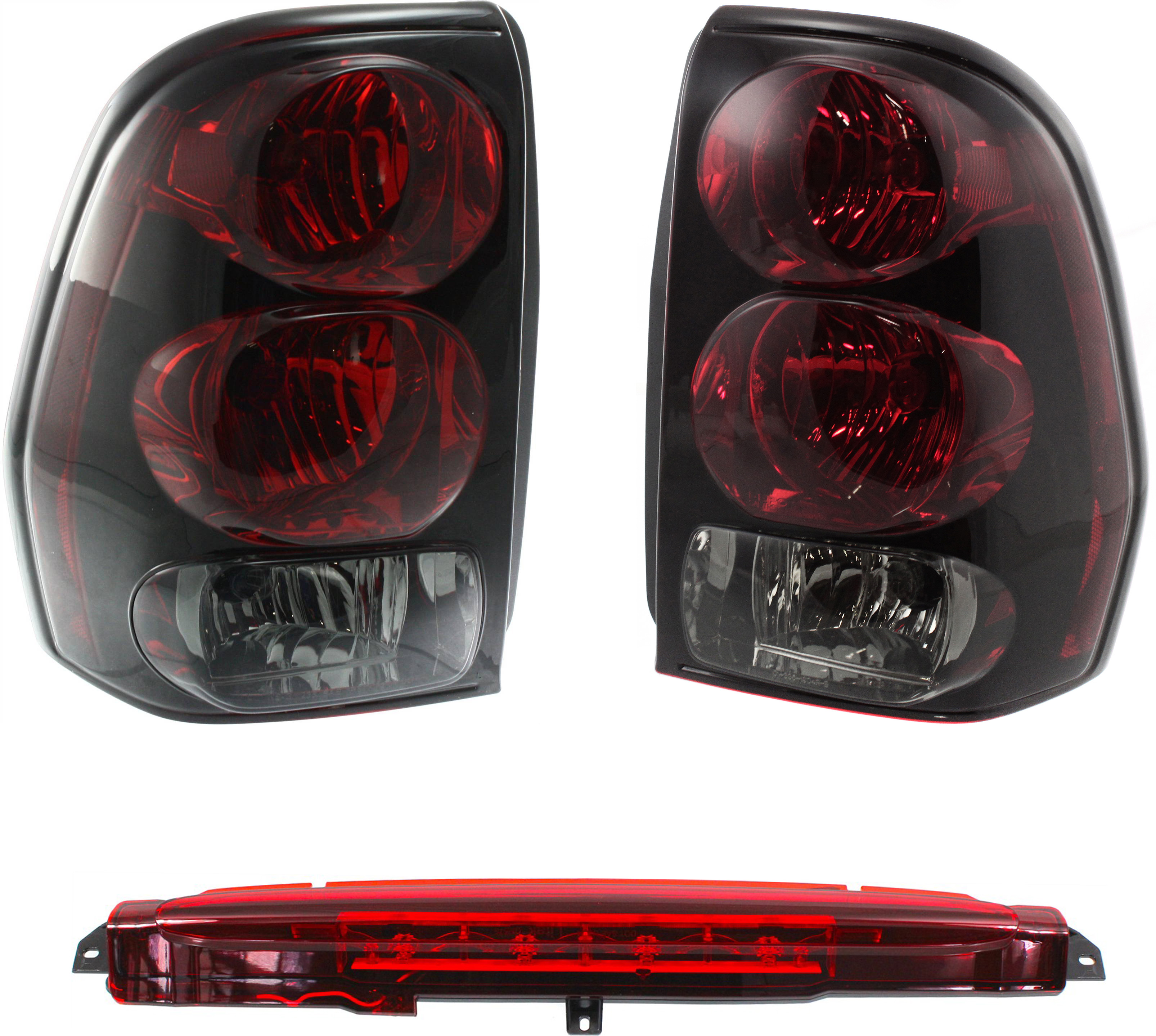 AM TRAILBLAZER 02-09 THIRD BRAKE LAMP 3 pc Kit with Tail Light SKU KIT 102018-07 Partslink GM2890106 GM2801150 GM2800150 OEM 15201921-15131579-15131578