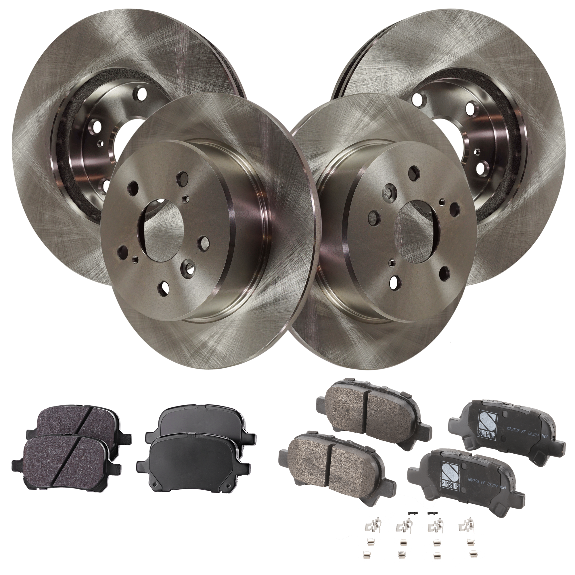 AM AVALON 00-04 FRONT AND REAR BRAKE DISC AND PAD KIT 4 Wheel Set SKU KIT 102022-01 OEM 4351233070-4243107030-04466060