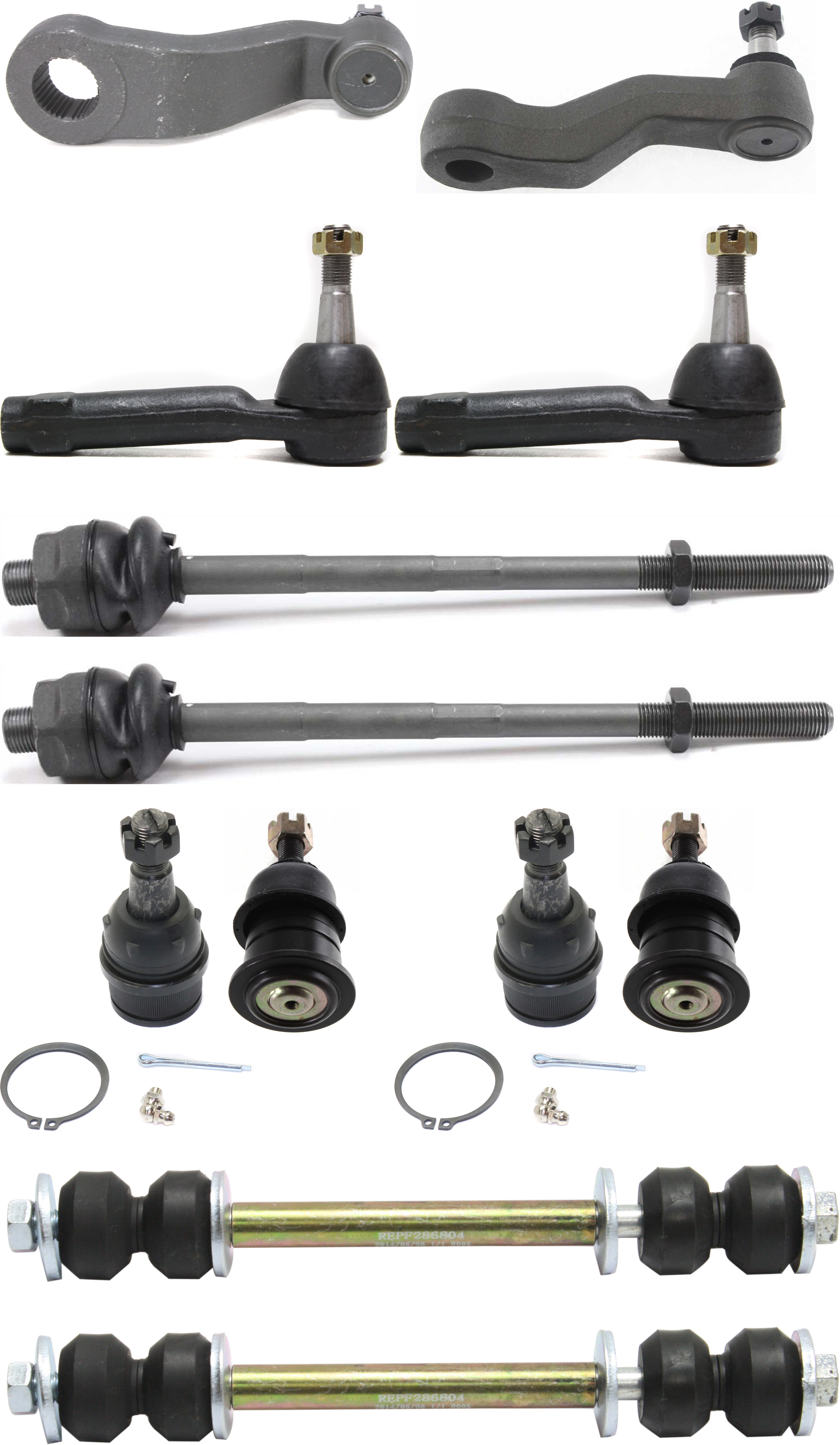 AM SIERRA SILVERADO 99-07 FRONT SUSPENSION KIT 12 pc Kit with Ball Joints Idler Arm Pitman Arm Sway Bar Links and Tie Rod Ends SKU KIT 102212-01 OEM 104327-2601528-5051272-1247281