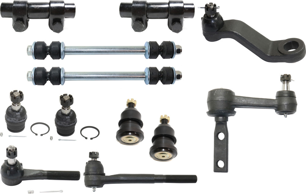 AM RAM 2500-3500-97-99 FRONT SUSPENSION KIT 14 pc kit with Ball Joints Idler Arm Pitman Arm Sway Bar Links Tie Rod Adjusting Sleeves and Tie Rods SKU KIT 102417-02 OEM 2601431-5051199-52037661 B7