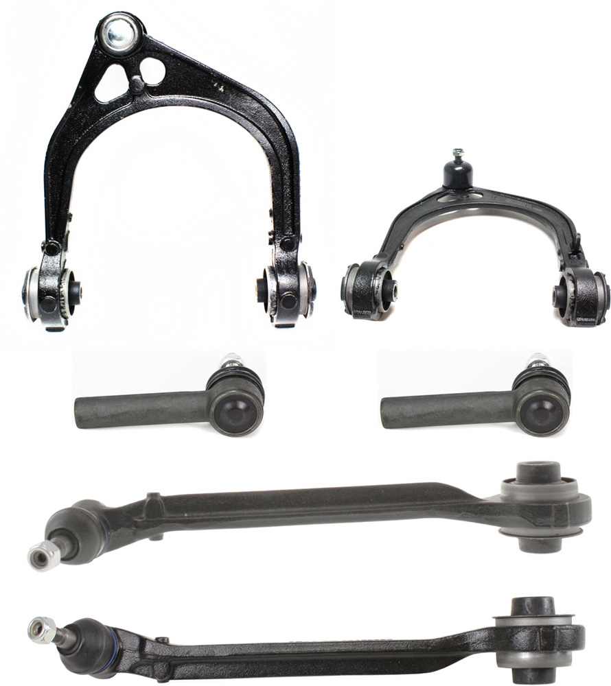 AM CHRYSLER 300-05-10 FRONT CONTROL ARM RH AND LH Upper and Lower Forward 6 pc kit with Tie Rod Ends SKU KIT 102418-10 OEM 68045131AE 4782665AB 4782666AB