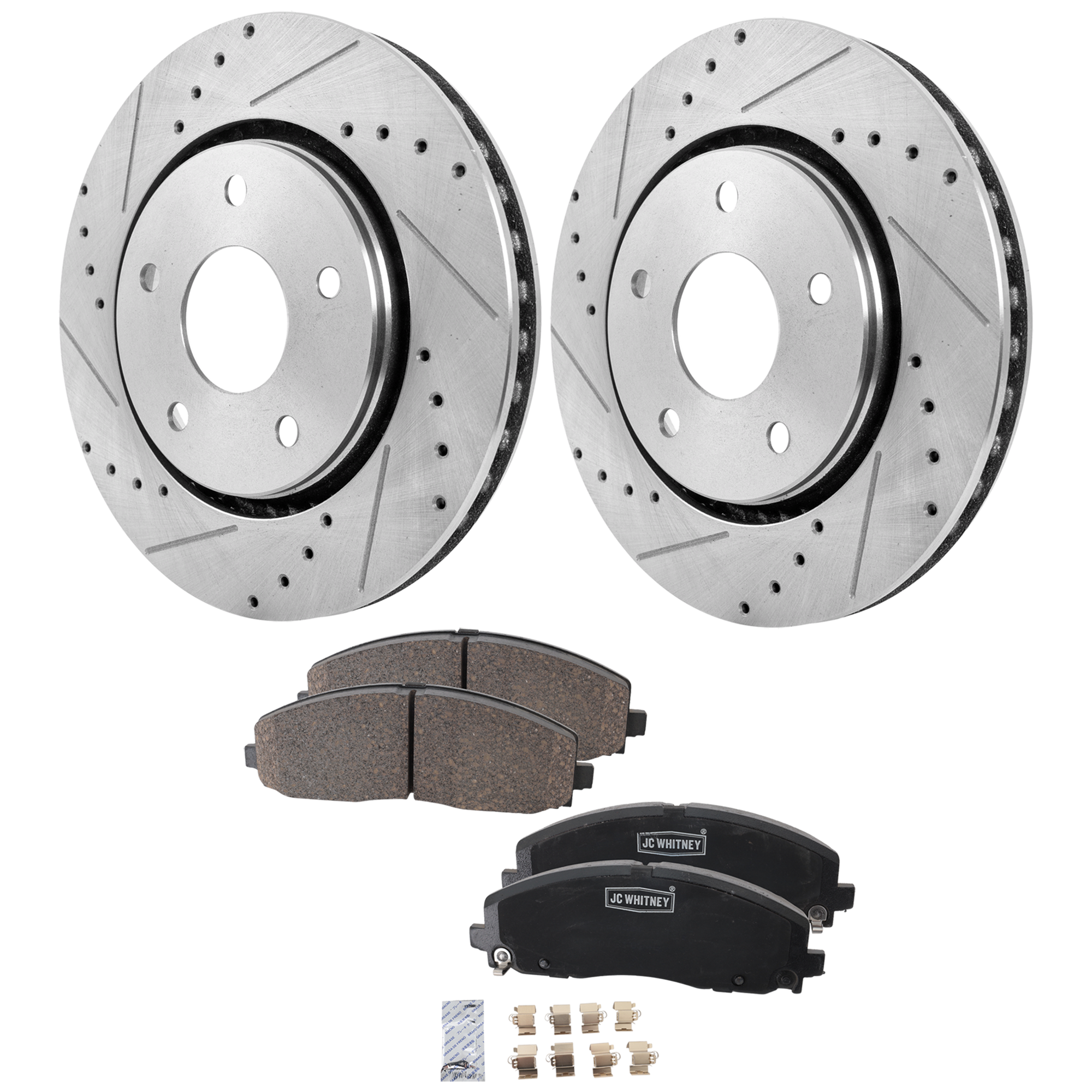 AM TOWN COUNTRY 12-16 FRONT BRAKE DISC AND PAD KIT 2 Wheel Set SKU KIT 102425 GD142 OEM 19301-43166-43537-53051-53052