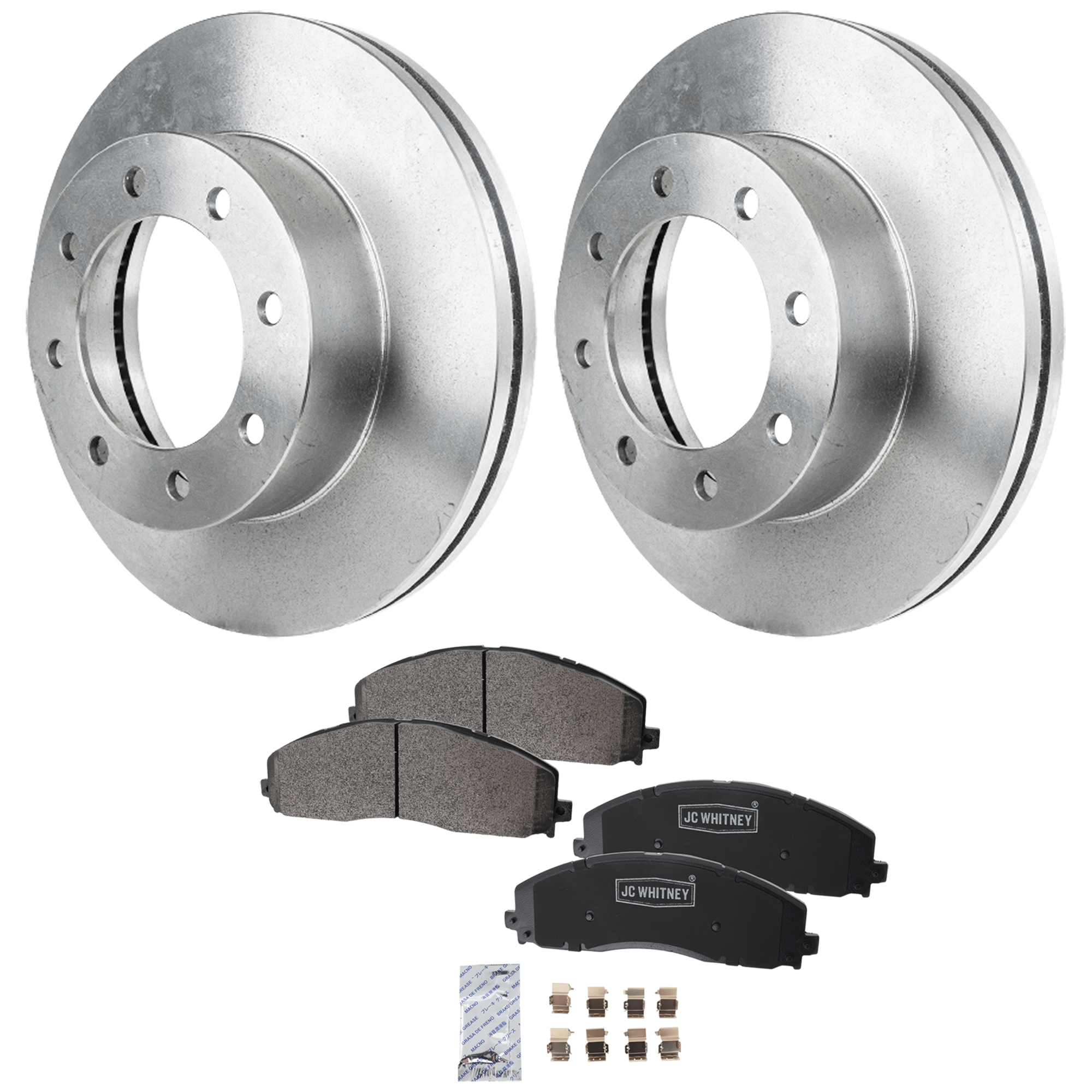 AM F SERIES SUPER DUTY PICKUP 13-22 FRONT BRAKE DISC AND PAD KIT 2 Wheel Set SKU KIT 102425 GD181 OEM DC3Z1125A DC3Z2001A DC3Z2001B