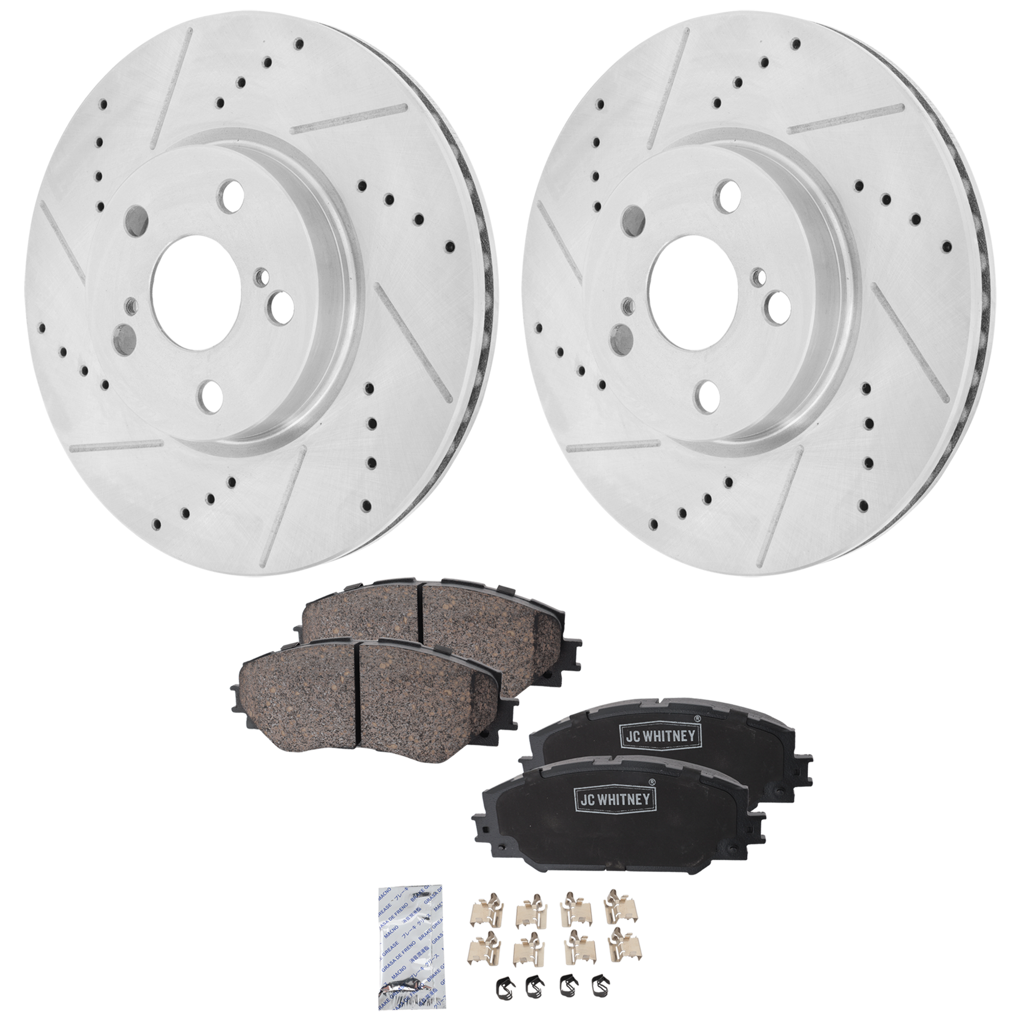 AM COROLLA 09-19 FRONT BRAKE DISC AND PAD KIT 2 Wheel Set SKU KIT 102425 GD370 OEM 31505-44622-145818-0833353-850