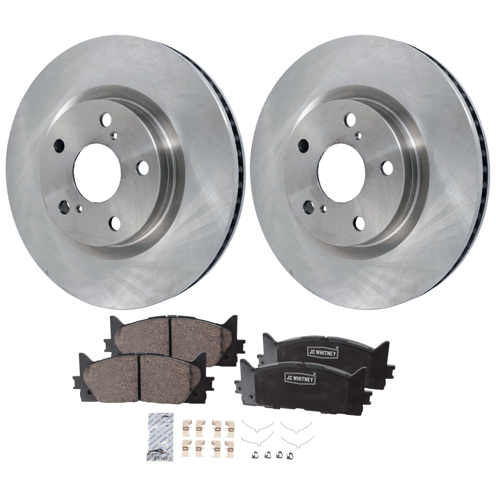 AM ES350-07-18 FRONT BRAKE DISC AND PAD KIT 2 Wheel Set SKU KIT 102425 GD392 OEM 4351242050-4351202250-19184294