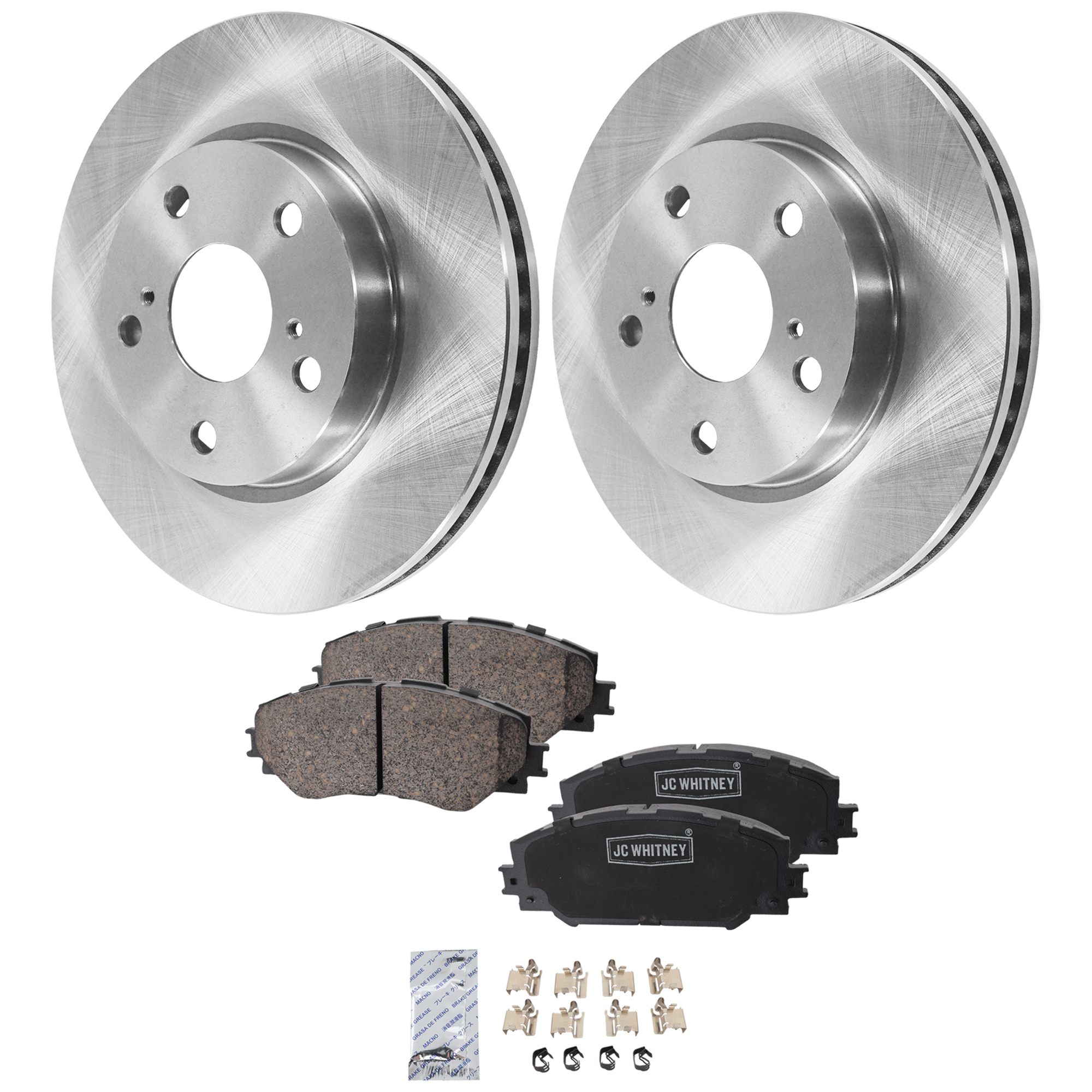 AM PRIUS V 13-17 RAV4-09-18 FRONT BRAKE DISC AND PAD KIT 2 Wheel Set Plain Surface Natural Finish SKU KIT 102425 GD395 OEM 4351242040 CH37A036-0446502220