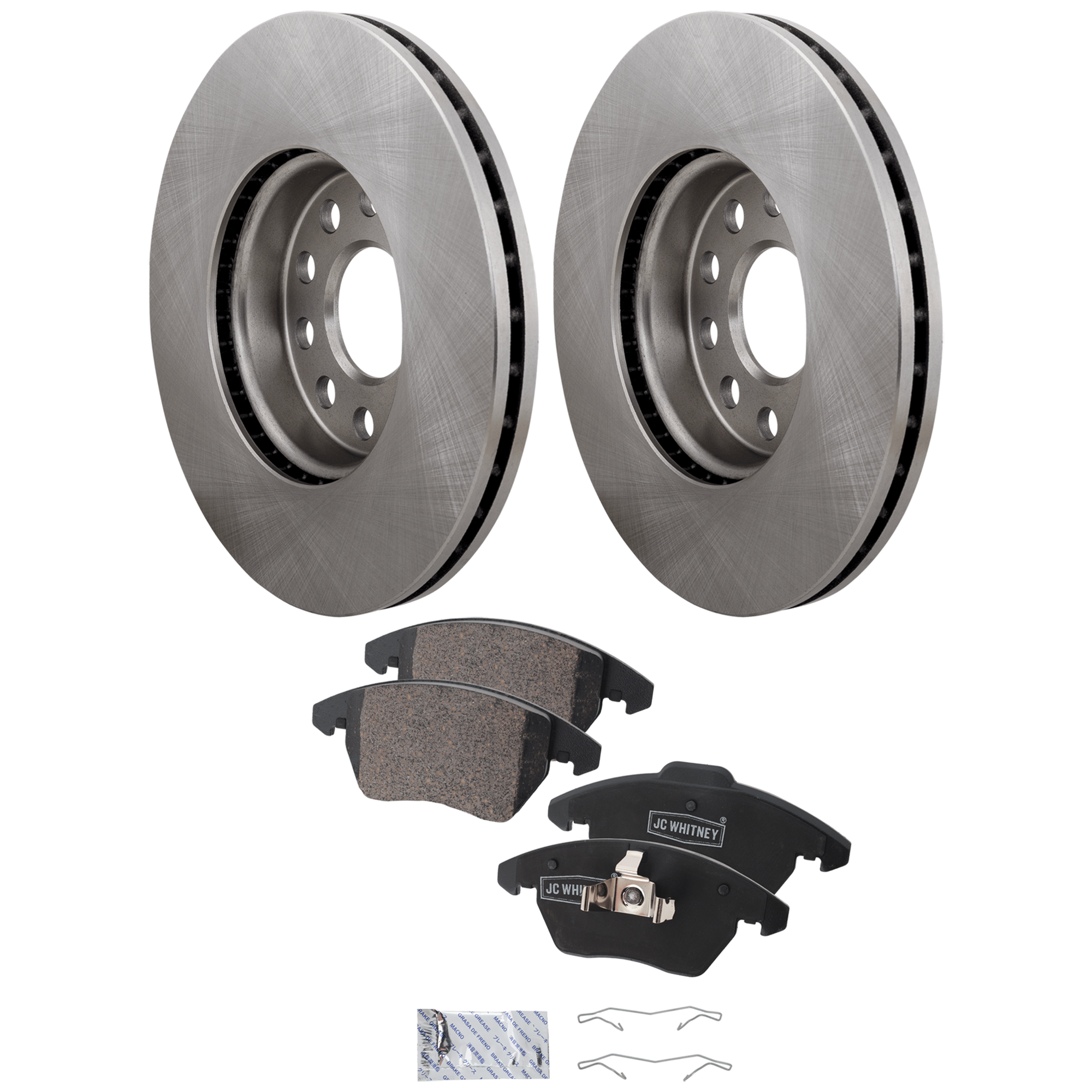 AM JETTA 10-18 FRONT BRAKE DISC AND PAD KIT 2 Wheel Set SKU KIT 102425 GD420 OEM 1K0615301T 5C0615301A 1KD61530