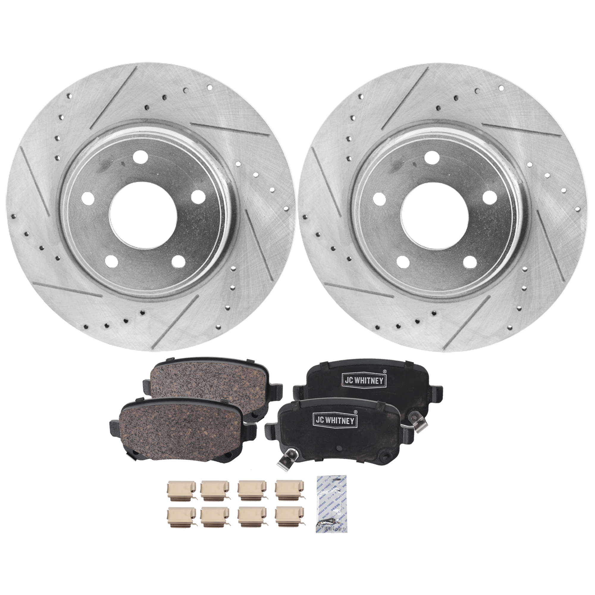 AM GRAND CARAVAN TOWN COUNTRY 12-12 REAR BRAKE DISC AND PAD KIT 2 Wheel Set SKU KIT 102425 GD503 OEM 43180-53069-780965-850314-6004