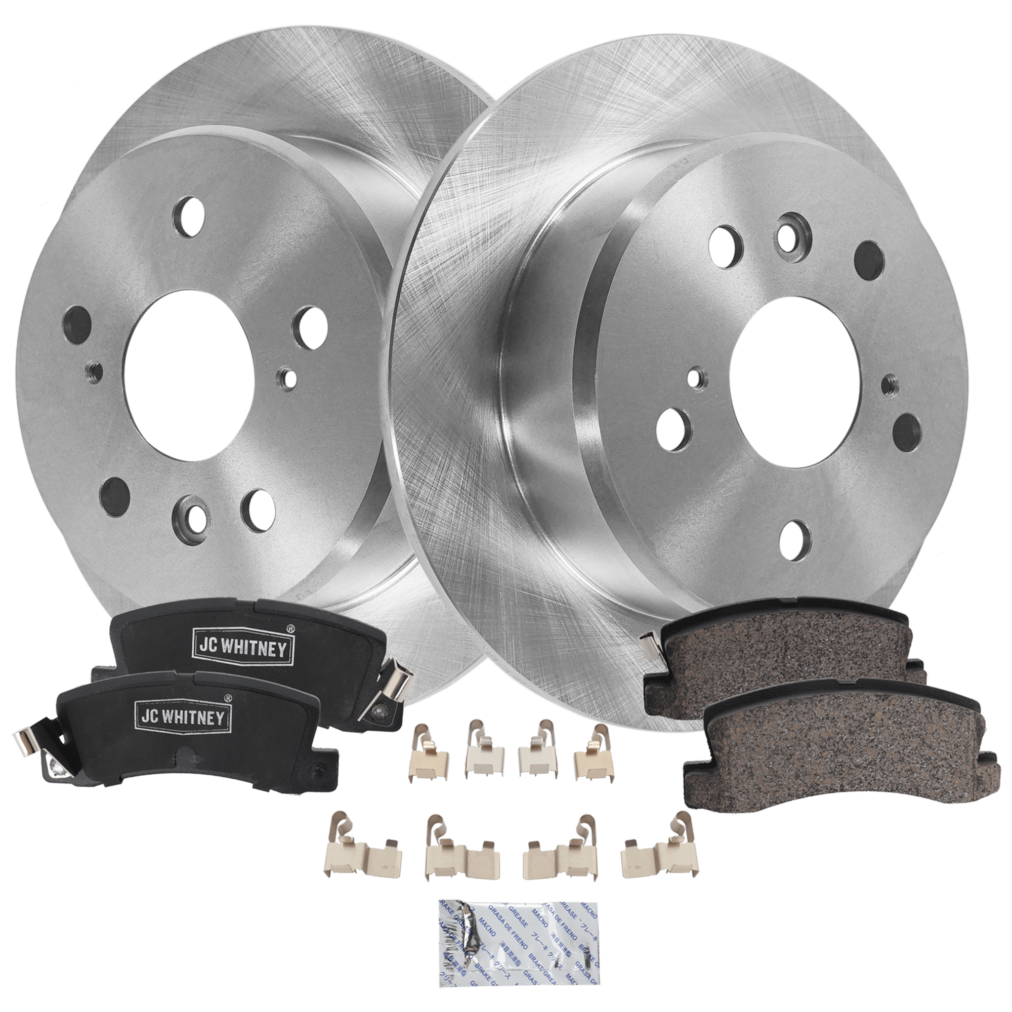 AM CAMRY 94-99 SOLARA 99-00 REAR BRAKE DISC AND PAD KIT 2 Wheel Set Plain Surface Solid 5 Lugs SKU KIT 102425 GD637 OEM 4243133010-4243133040-04466200