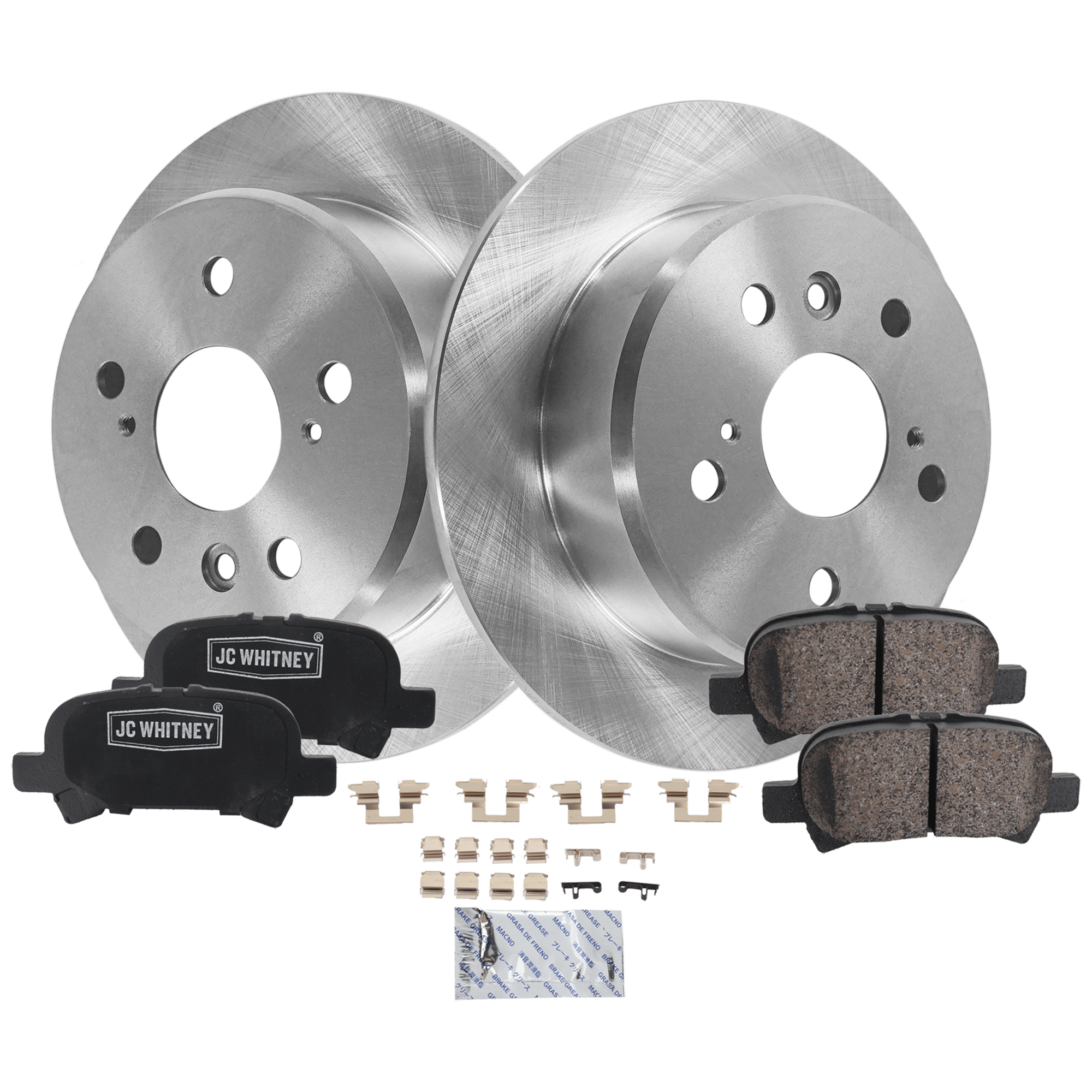 AM SOLARA 01-03 CAMRY 00-01 REAR BRAKE DISC AND PAD KIT 2 Wheel Set Plain Surface Solid 5 Lugs SKU KIT 102425 GD638 OEM 4243133010-4243133040-04466060