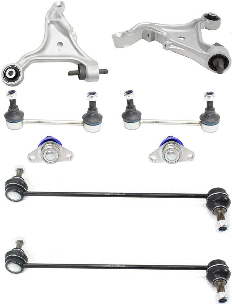 AM V70-02-07 FRONT CONTROL ARM RH AND LH Lower 8 pc kit with Ball Joints and Sway Bar Links SKU KIT 102517-06 OEM 274186-274193-274524-274544-27