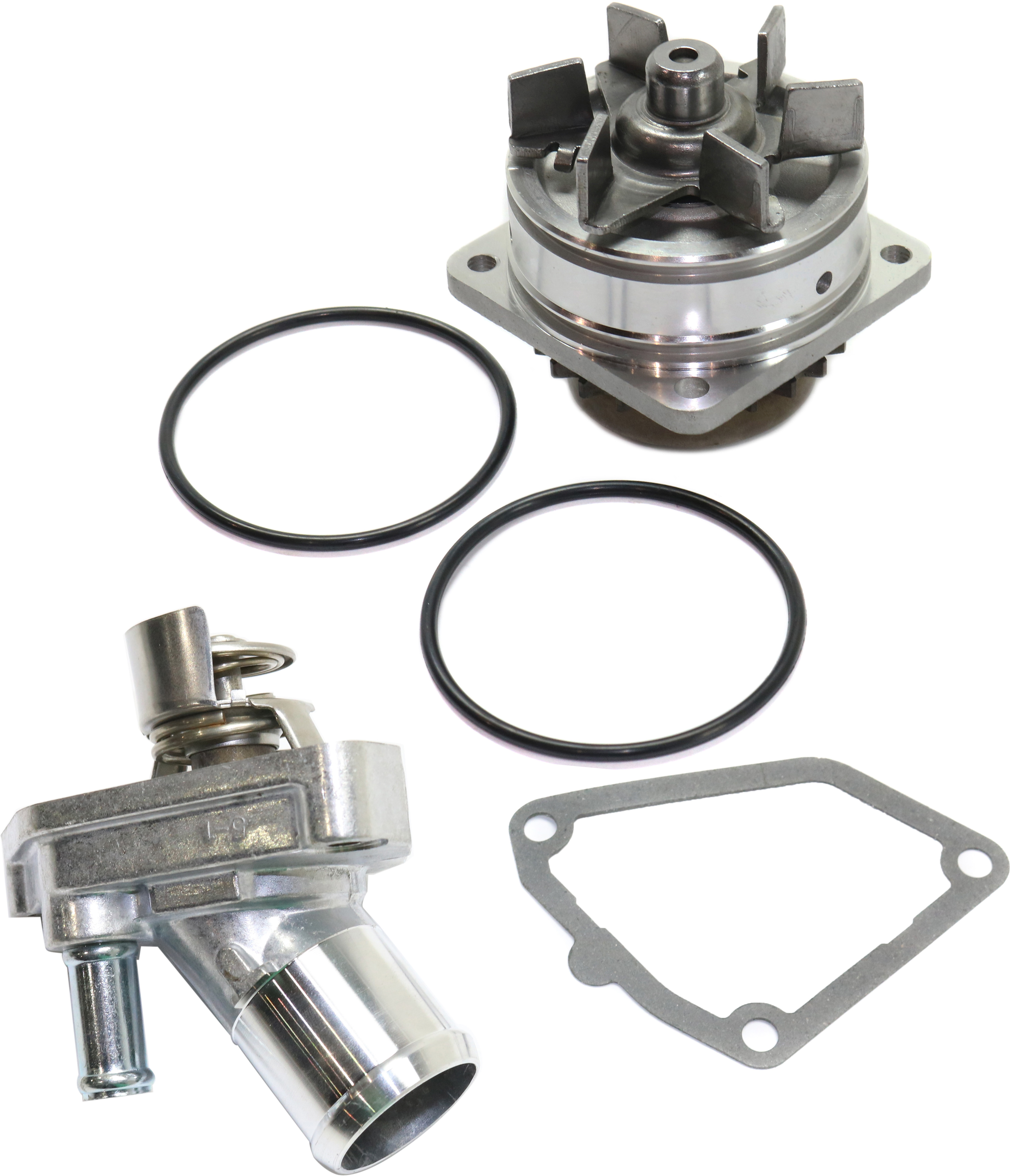 AM PATHFINDER 01-04 QX4-01-03 WATER PUMP 2 pc kit with Thermostat Housing SKU KIT 102617-27 OEM 2101031U85-14668-32178-34041-3