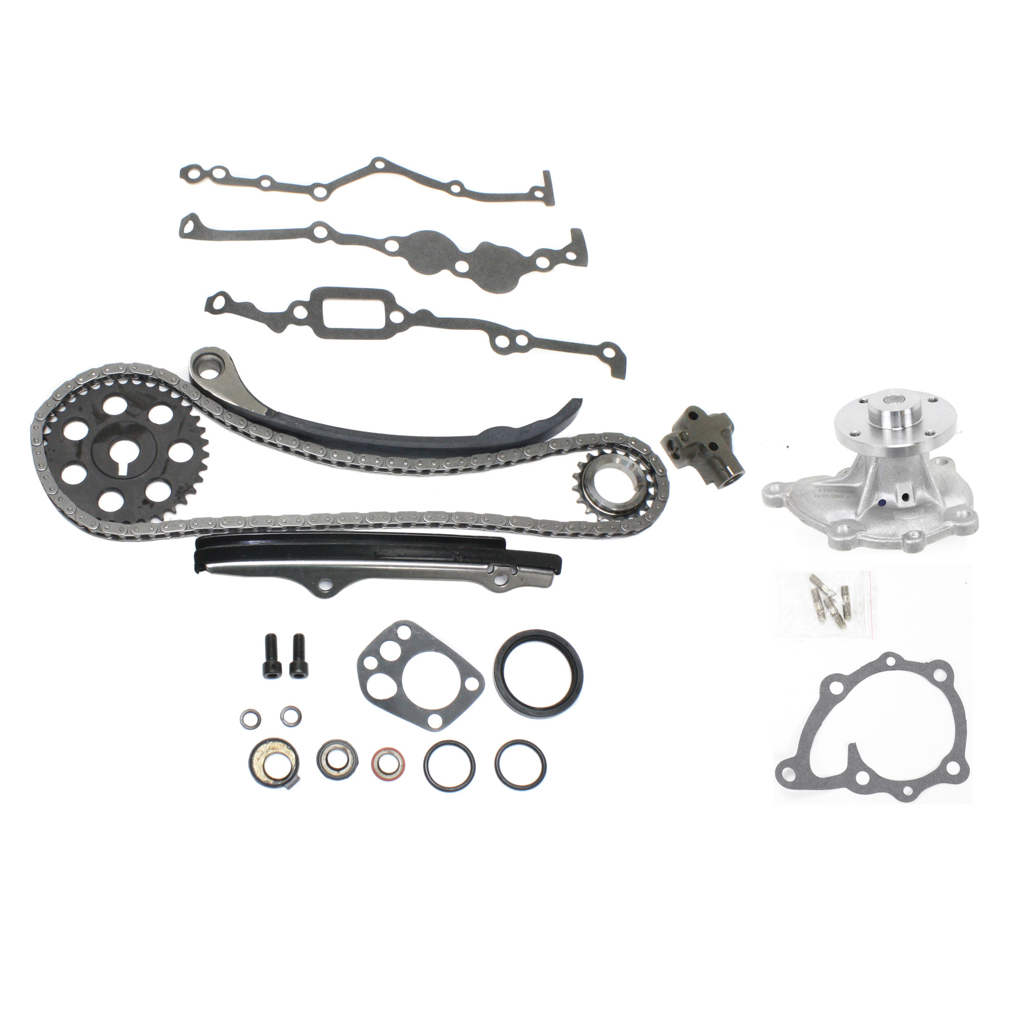 AM D21-90-94 PICKUP 95-97 FRONT TIMING CHAIN KIT 2 pc kit with Water Pump SKU KIT 102713-31 OEM 1775-16206-18621-20624-41162-9