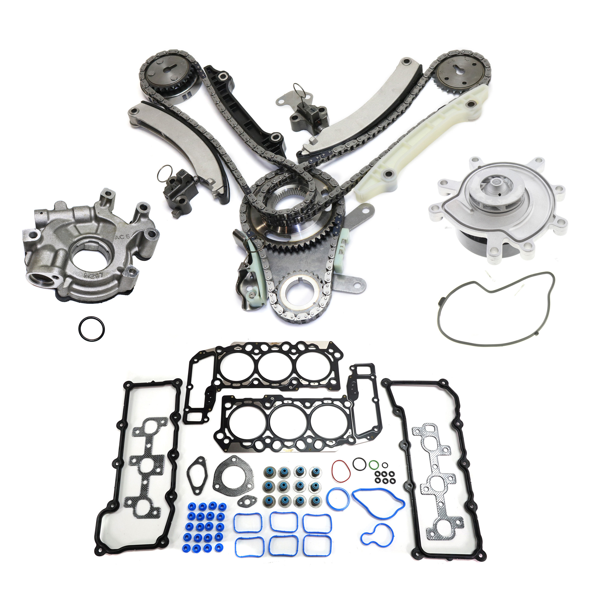 AM LIBERTY RAM 1500-02-03 TIMING CHAIN KIT SOHC 3.7L Engine 4 pc kit with Cylinder Head Gasket Oil Pump and Water Pump SKU KIT 102713-82 OEM 53020827-20434-39240-43163-432