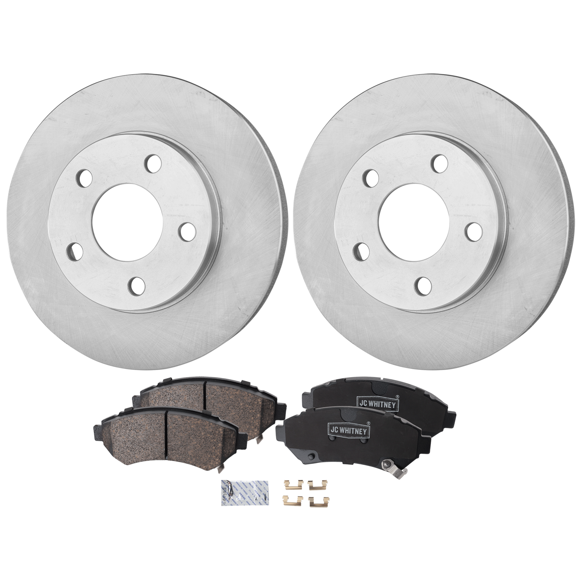 AM BONNEVILLE 00-05 LESABRE 00-05 FRONT BRAKE DISC AND PAD KIT 2 Wheel Set Plain Surface Vented 5 Lugs SKU KIT 103125 GD013 OEM 569019-18024961-18024962-18029